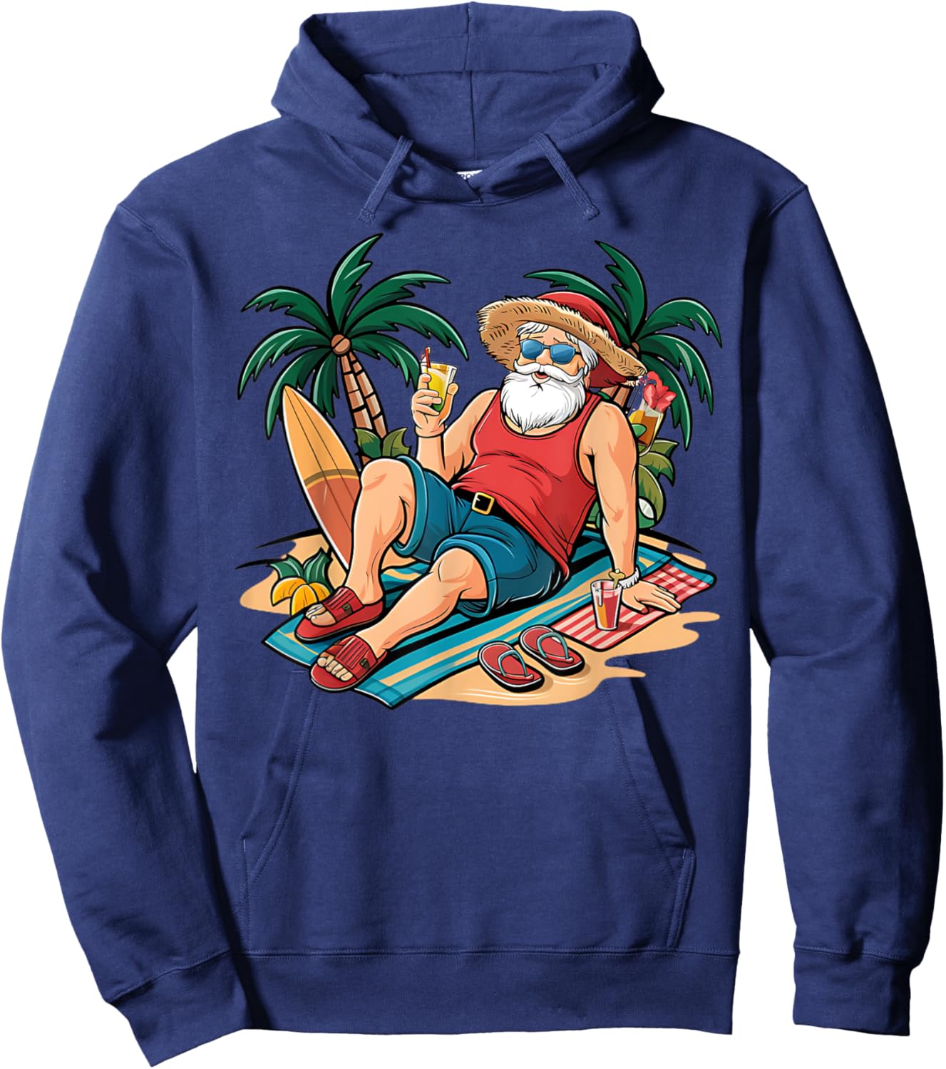 Christmas in July Santa on Beach Hawaiian Summer Vacation Men Women Kids Hoodie - Hoodie | Navy