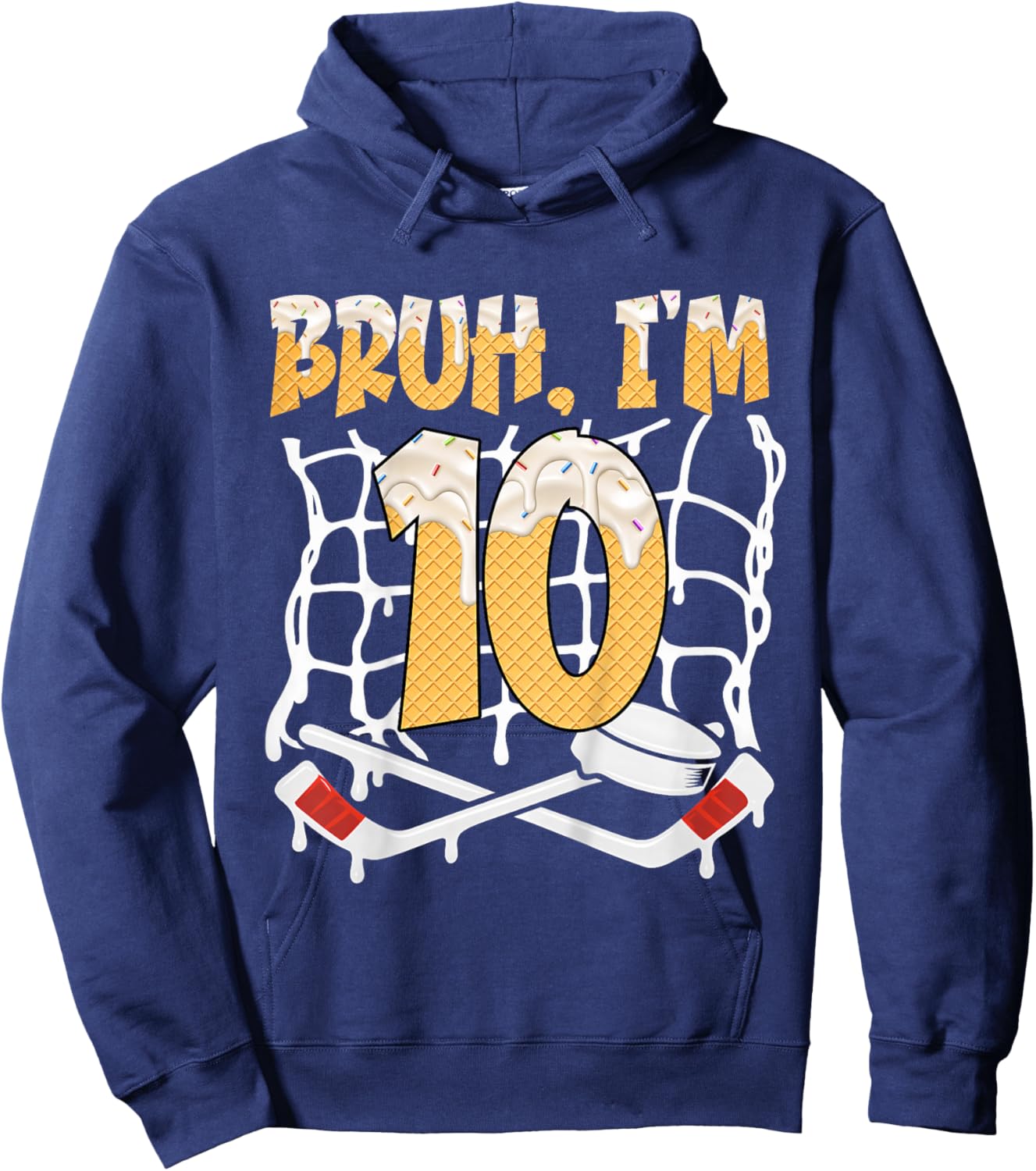 10th Birthday Hockey Lovers Bruh I'm 10 Years Old Hoodie - Hoodie | Navy
