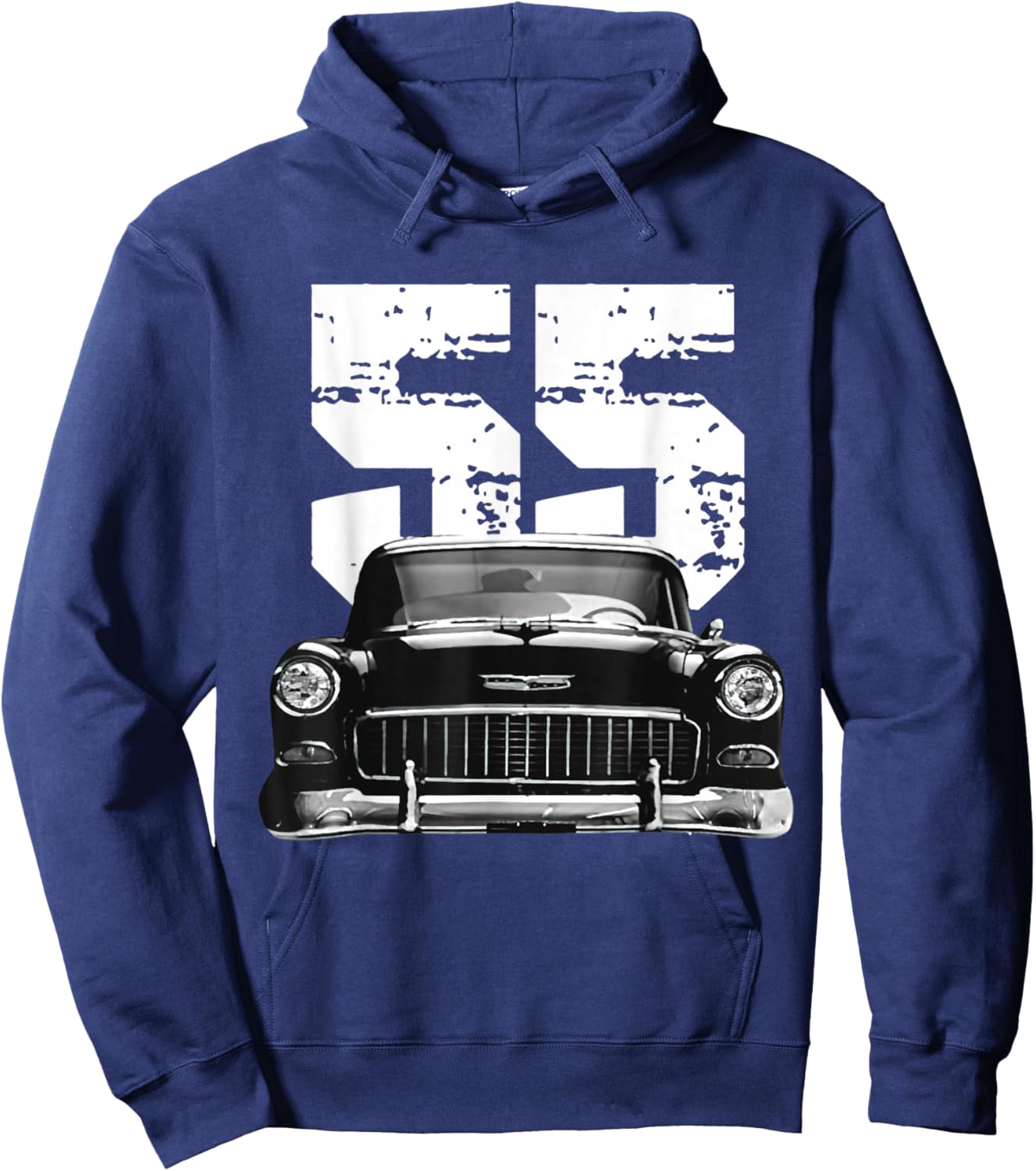 1955 55 Bel air Vintage 50s Silhouette Classic Old Hot Rod Hoodie - Hoodie | Navy