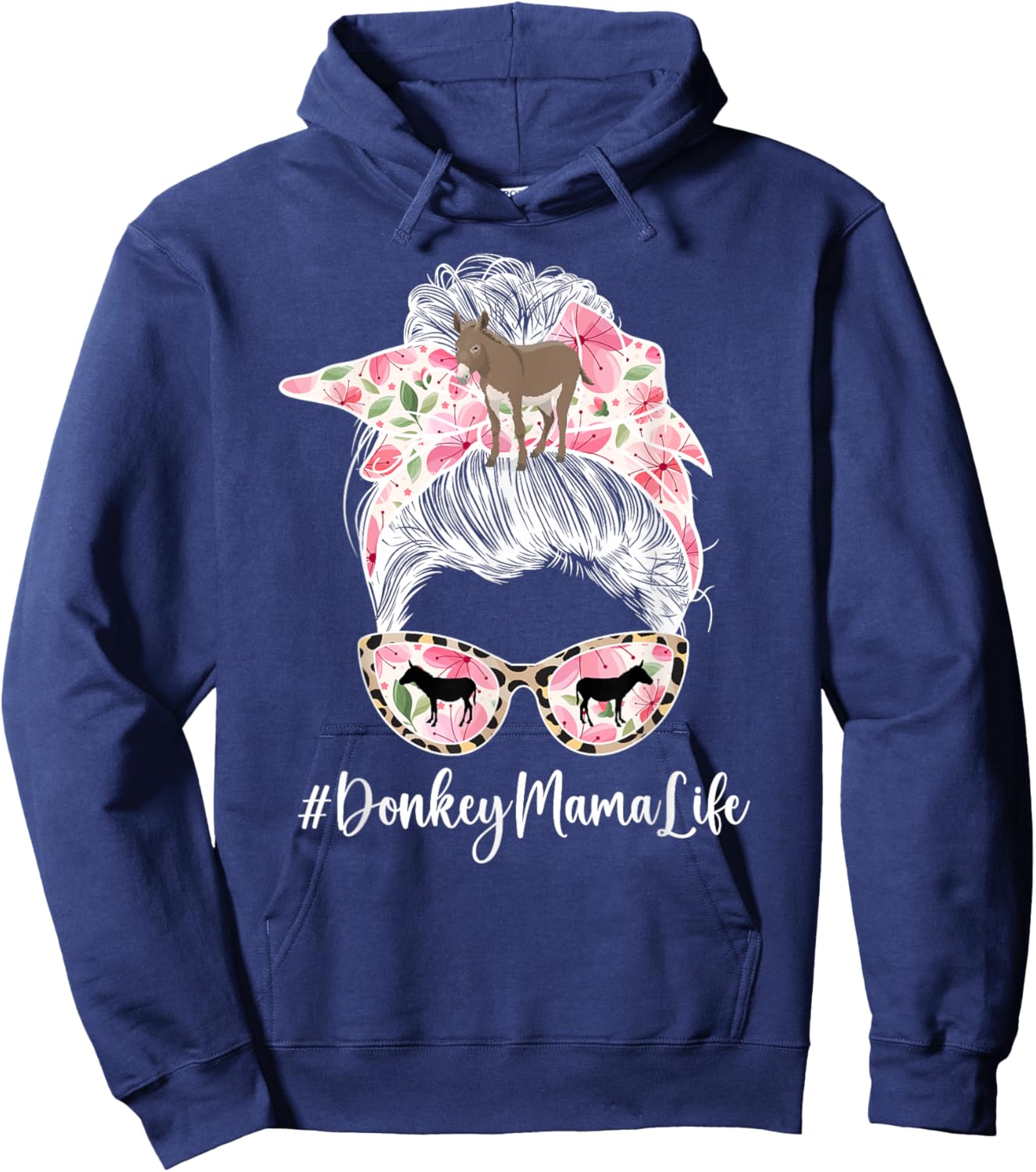 Donkey Mama Life Donkey Mom Donkey Owner Messy Bun Hoodie - Hoodie | Navy