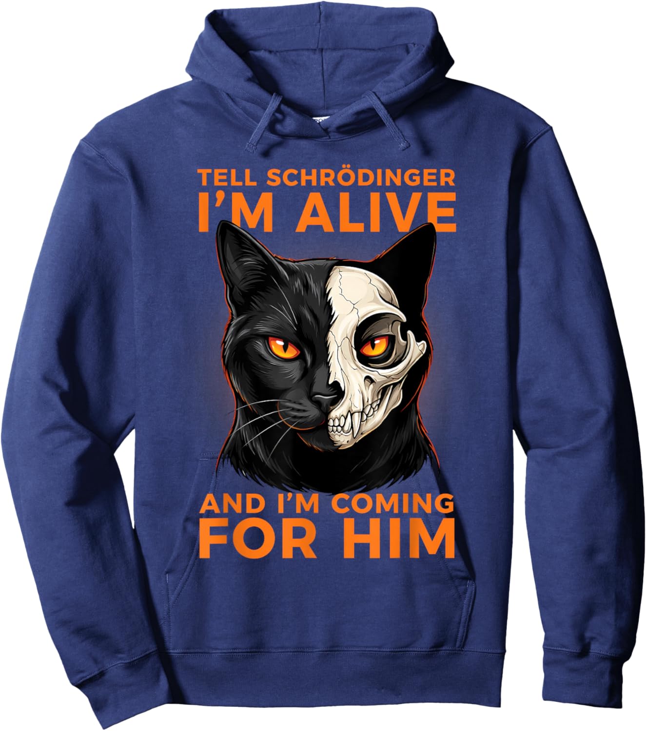 Tell Schrodinger I'm Alive Science Humor Black Cat Men Hoodie - Hoodie | Navy