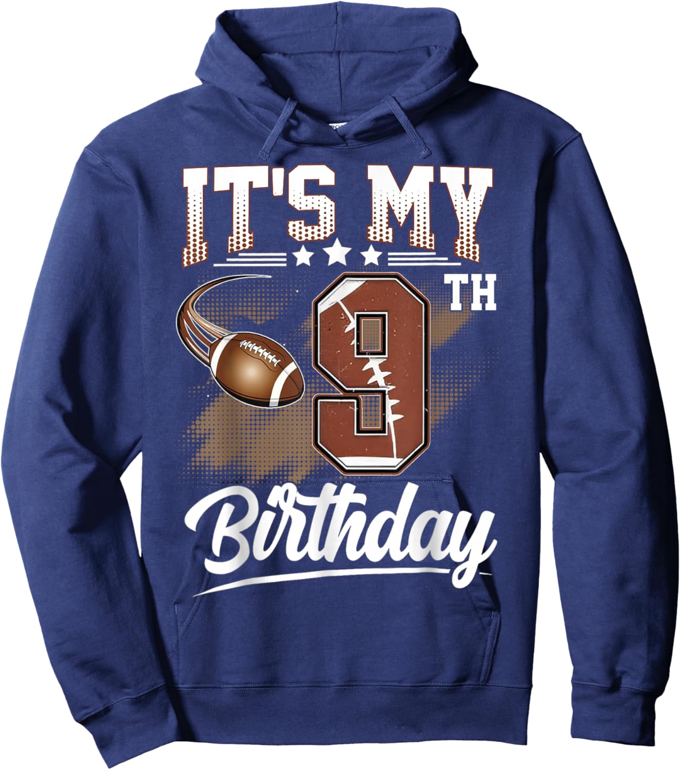 Kids 9 Year Old It's My 9th Birthday Football Themed Party Hoodie - Hoodie | Navy