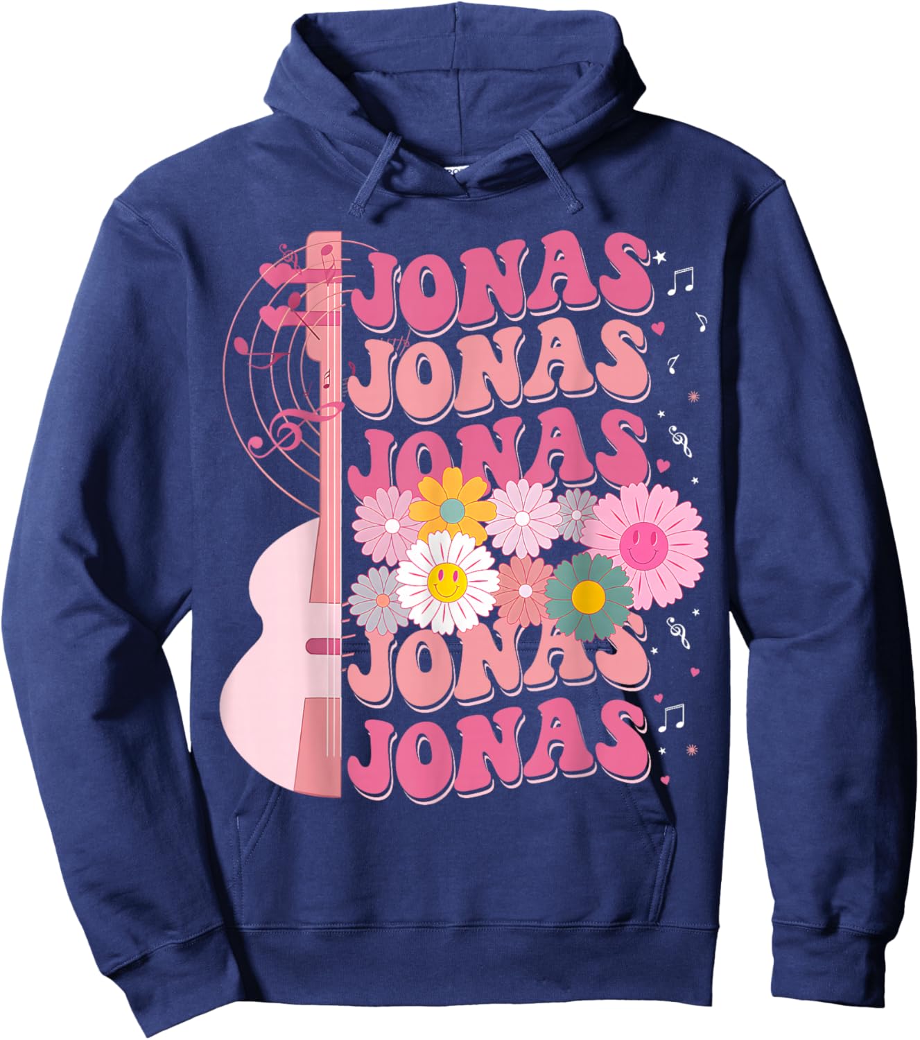 Girl Retro Jonas Groovy Flower First Name Personalized Hoodie - Hoodie | Navy