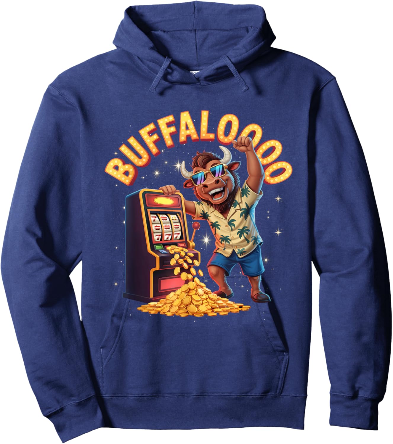 Lucky Buffalo Casino Slot Machine Gambling Funny Gambler Hoodie - Hoodie | Navy