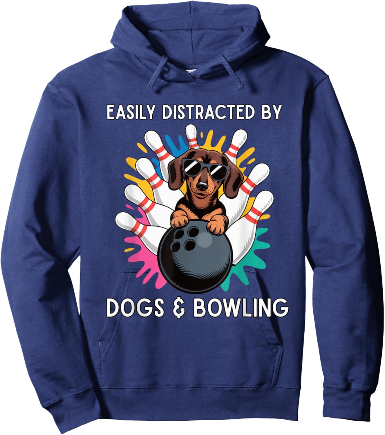 Easily Distracted by Dogs and Bowling - Funny Bowler Animal Hoodie - Hoodie | Navy