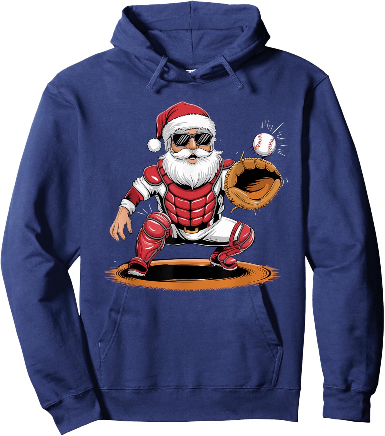 Santa Playing Baseball As Catcher Boys Teens Christmas Hoodie - Hoodie | Navy