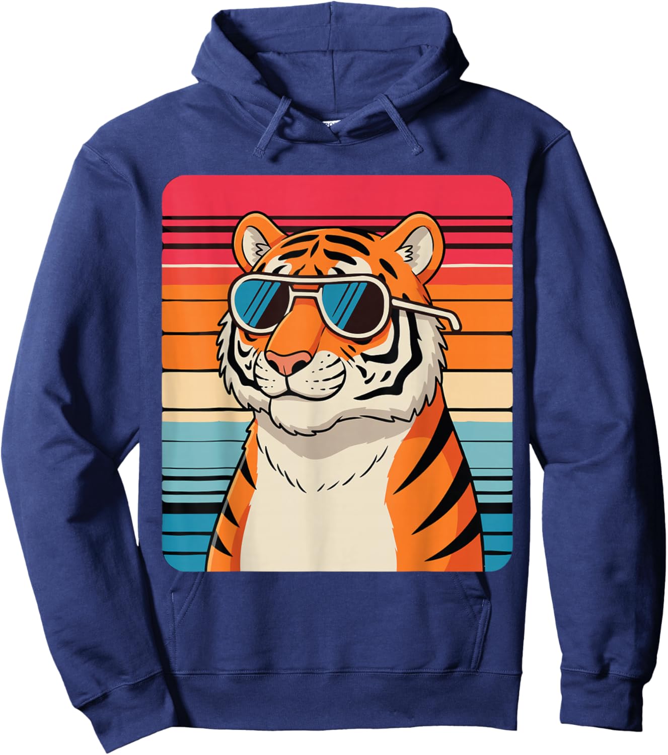 Cool Tiger Sunglasses Vintage Retro Animal Lover Cute Tiger Hoodie - Hoodie | Navy
