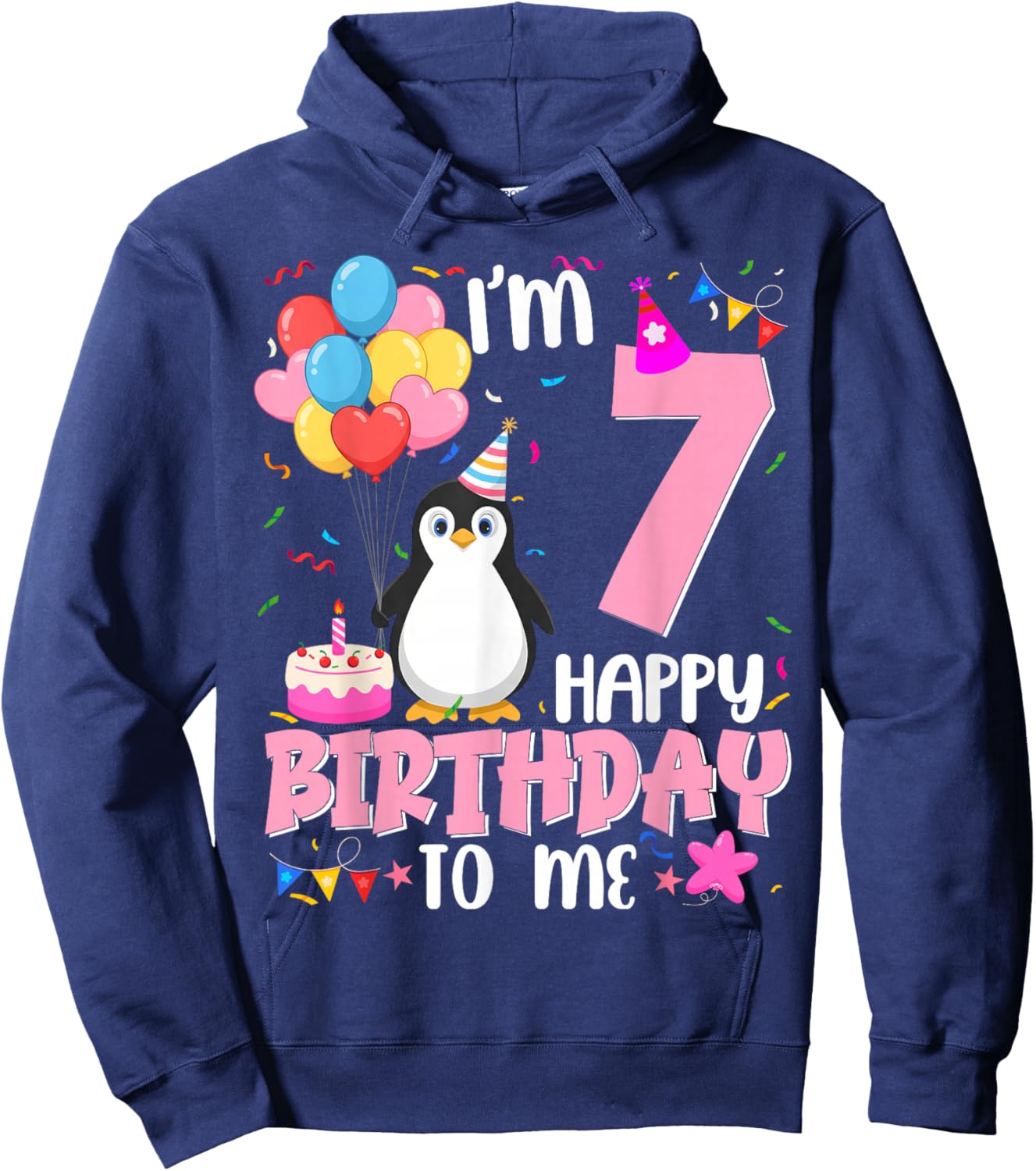 Penguin Birthday 7 Years Old Girl 7th Birthday Party Hoodie - Hoodie | Navy