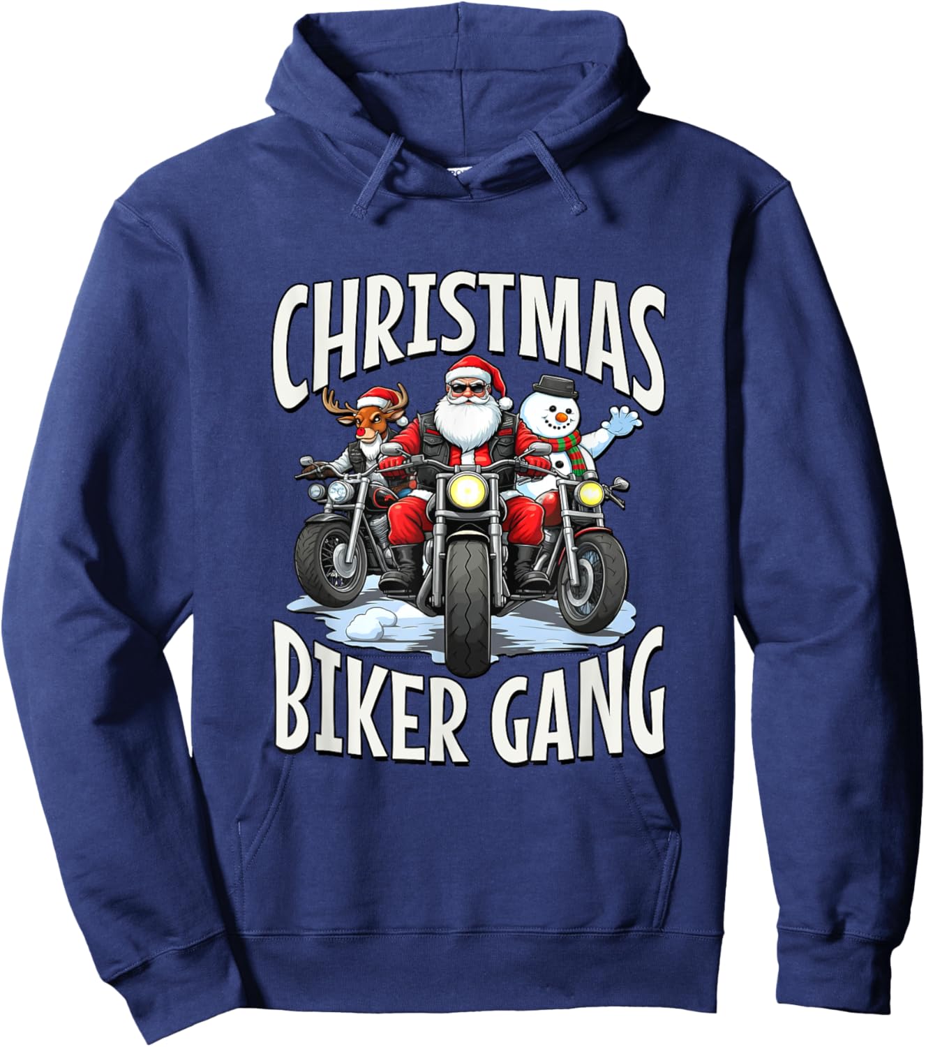 Christmas Biker Gang - Santa, Reindeer & Snowman Bikers Hoodie - Hoodie | Navy
