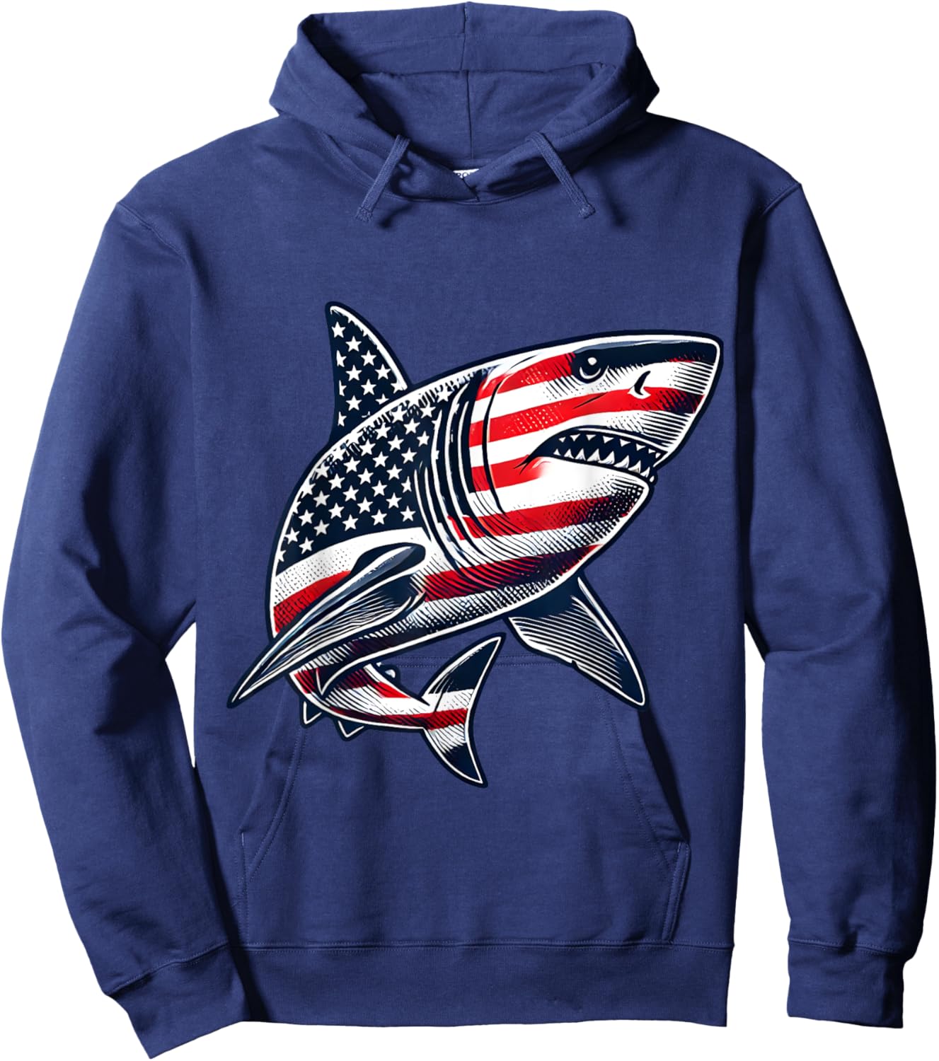 Shark American Flag USA 4th of July Hoodie - Hoodie | Navy