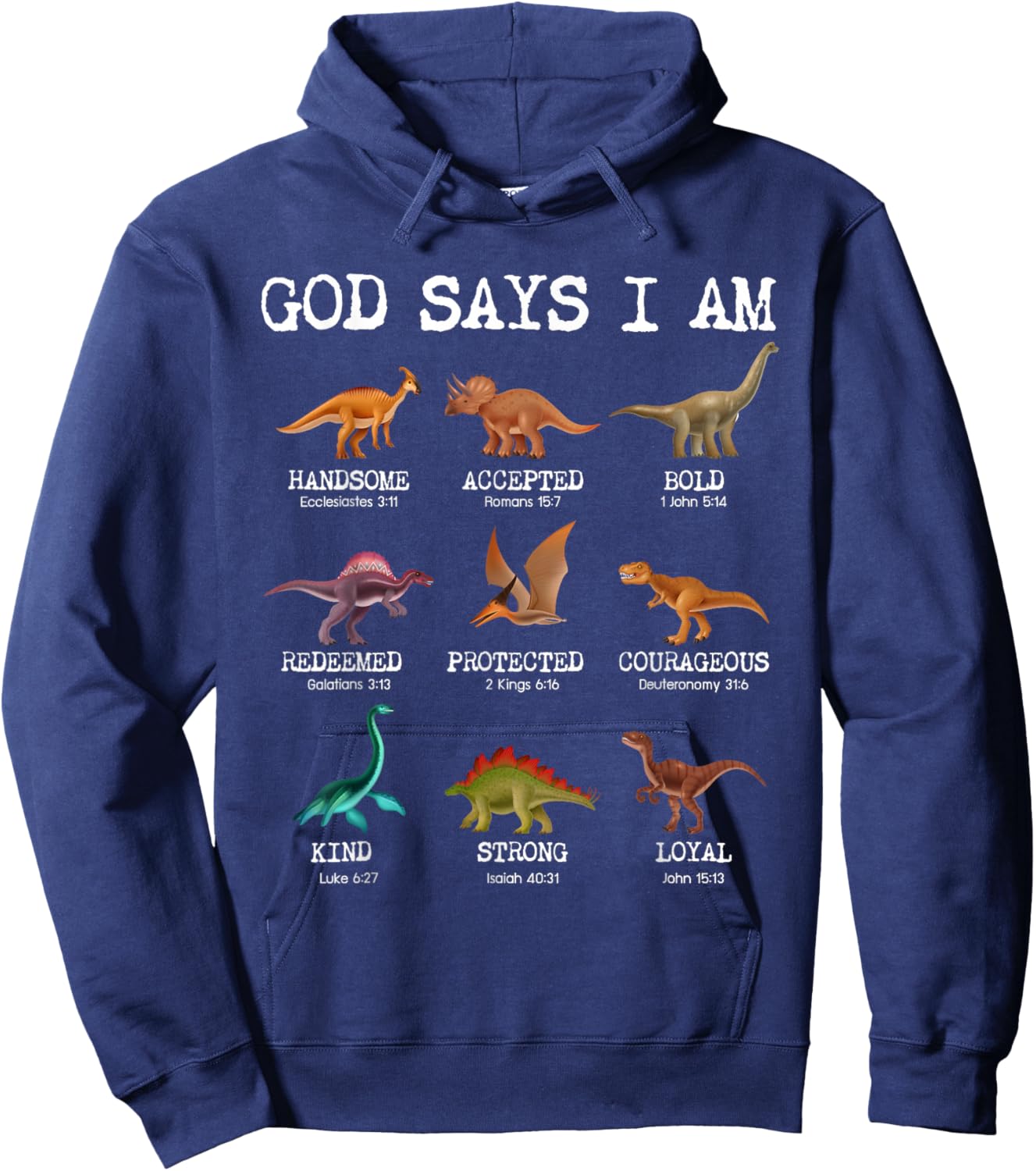 God Says I Am Dinosaur Funny Dino Kids Boys Bible Verse Hoodie - Hoodie | Navy