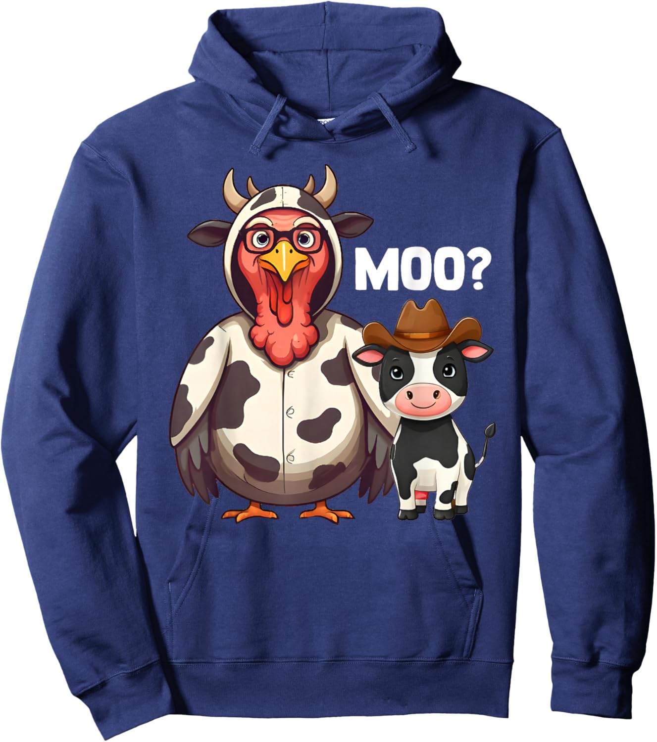 Turkey Moo Funny Thanksgiving - -Adults, Farmers - Black - Short Sleeve - - Cartoon Pattern - Thanksgiving Humorous Hoodie - Hoodie | Navy