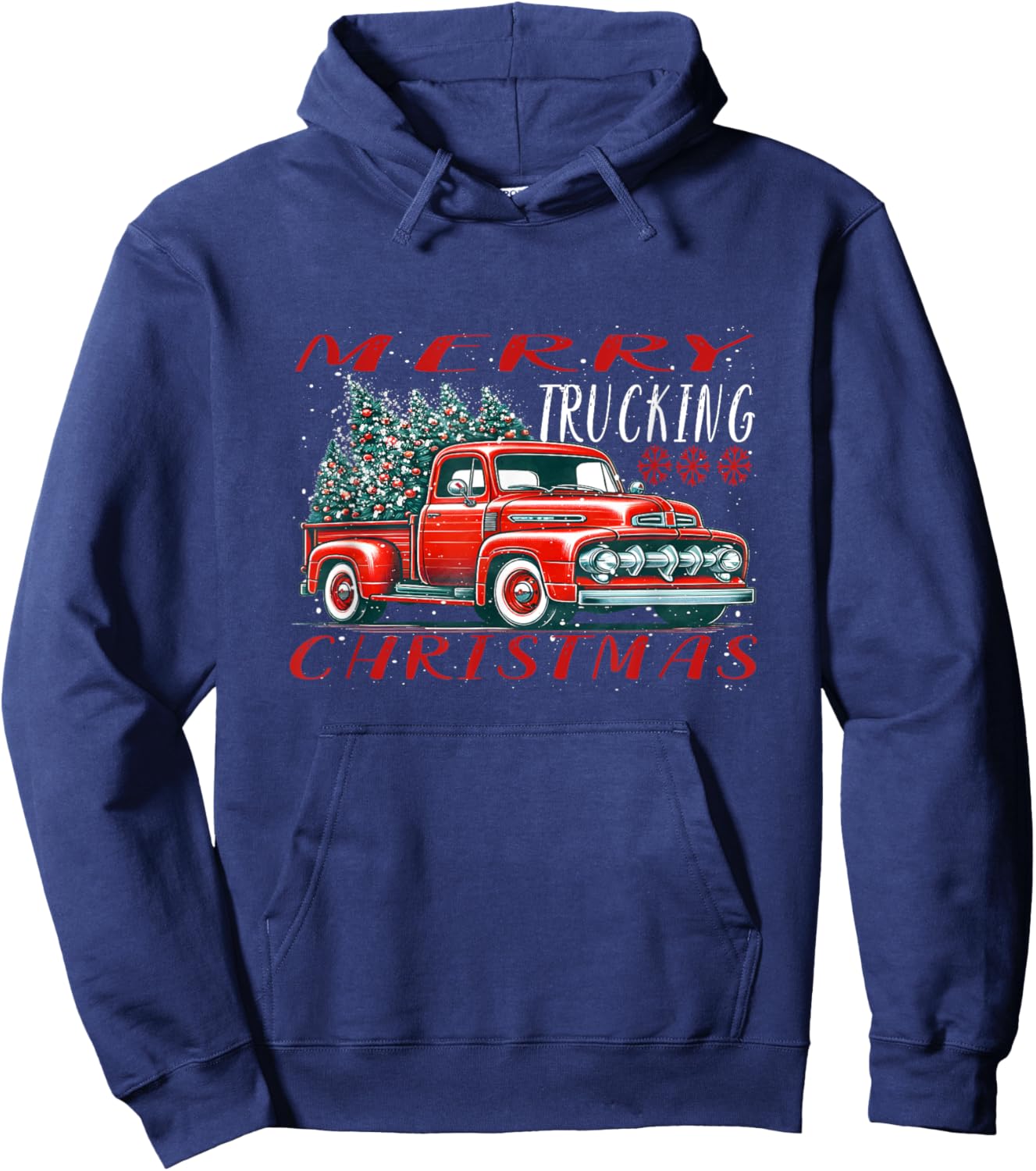 Red Retro Truck with Christmas tree Hoodie - Hoodie | Navy