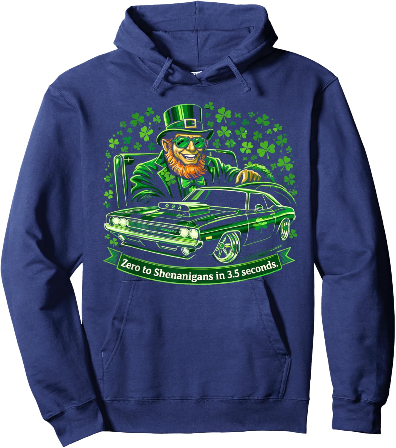 St Patricks Day Leprechaun Muscle Car Shenanigans Men Boys Hoodie - Hoodie | Navy