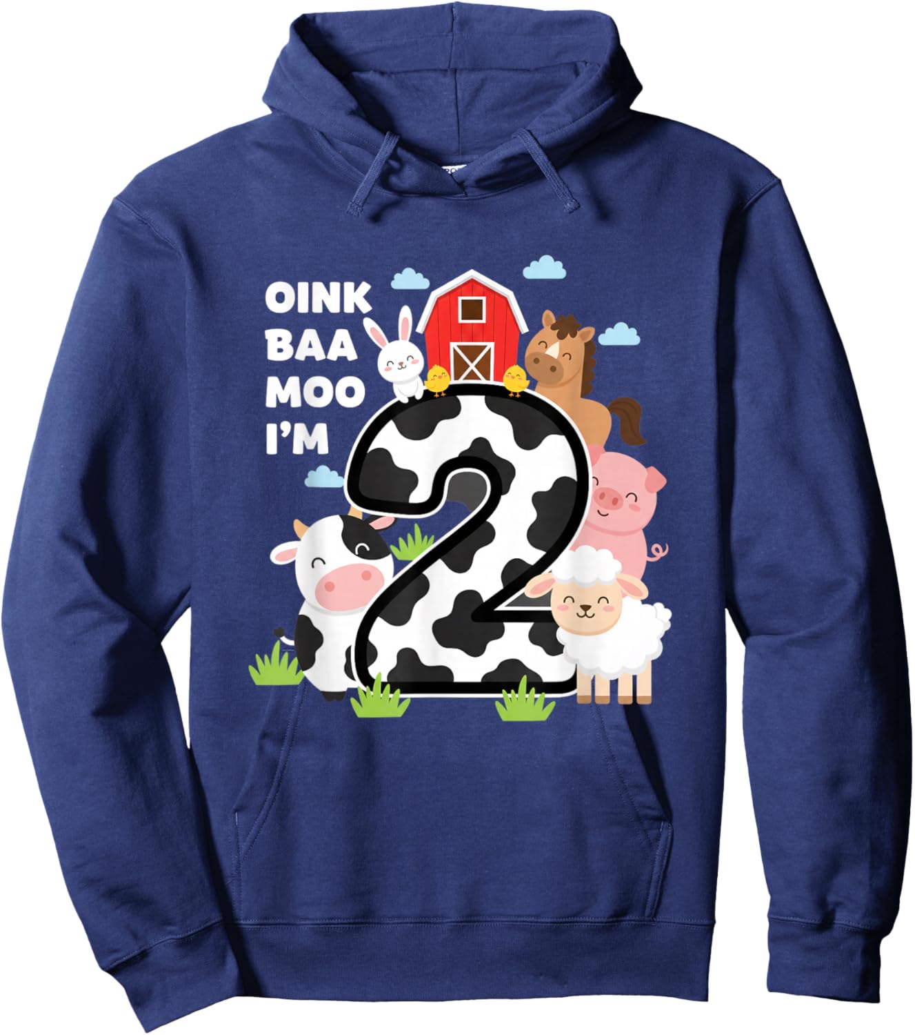 Oink Baa Moo I'm 2, Farm Animals 2nd BirthdayBarn Hoodie - Hoodie | Navy