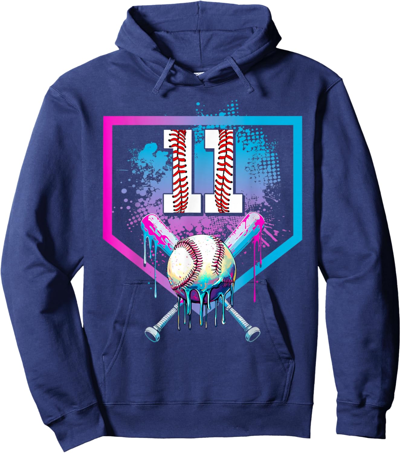 Baseball Drip 11th Birthday Home Plate Boy Youth 11 Year Old Hoodie - Hoodie | Navy