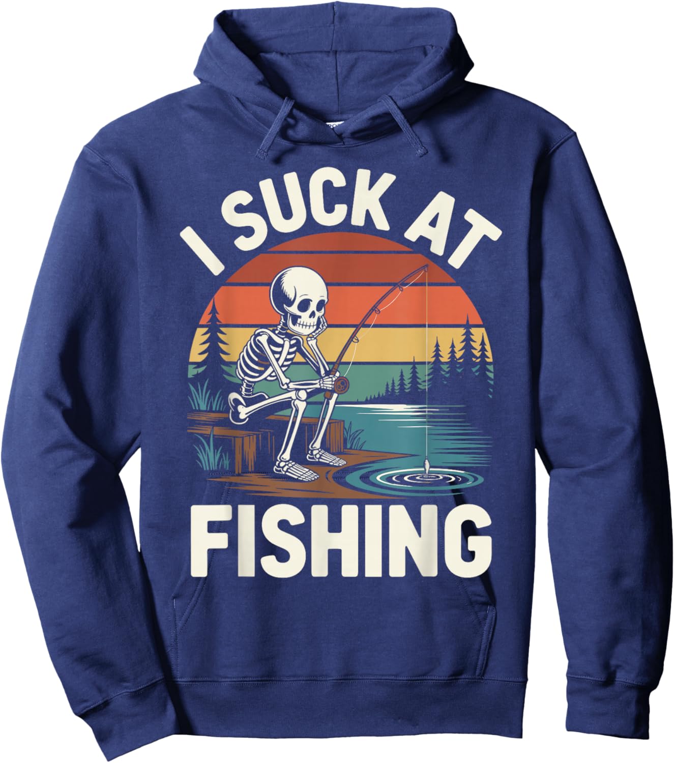 I Suck At Fishing Fisherman Joke Skeleton Bass Fishing Hoodie - Hoodie | Navy