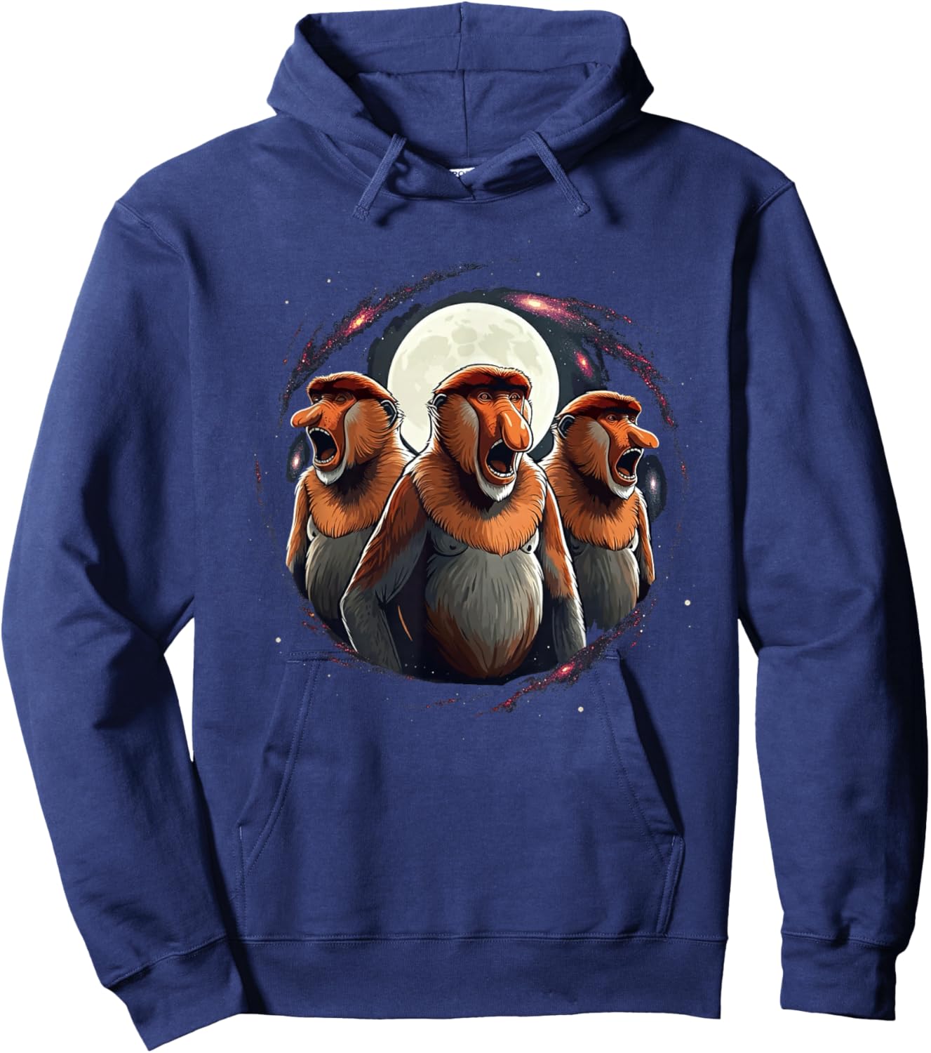 3 Proboscis Monkeys Moon Howling Funny Meme Men Women Kids Hoodie - Hoodie | Navy