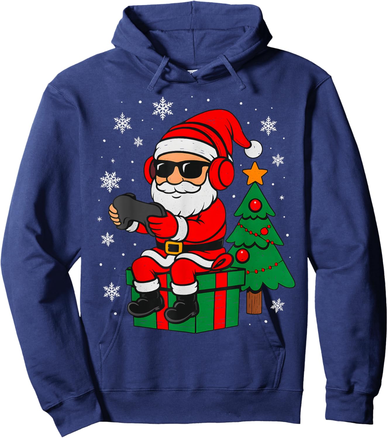 Christmas Gamer Retro Santa Funny Xmas Gaming Men Boys Kids Hoodie - Hoodie | Navy