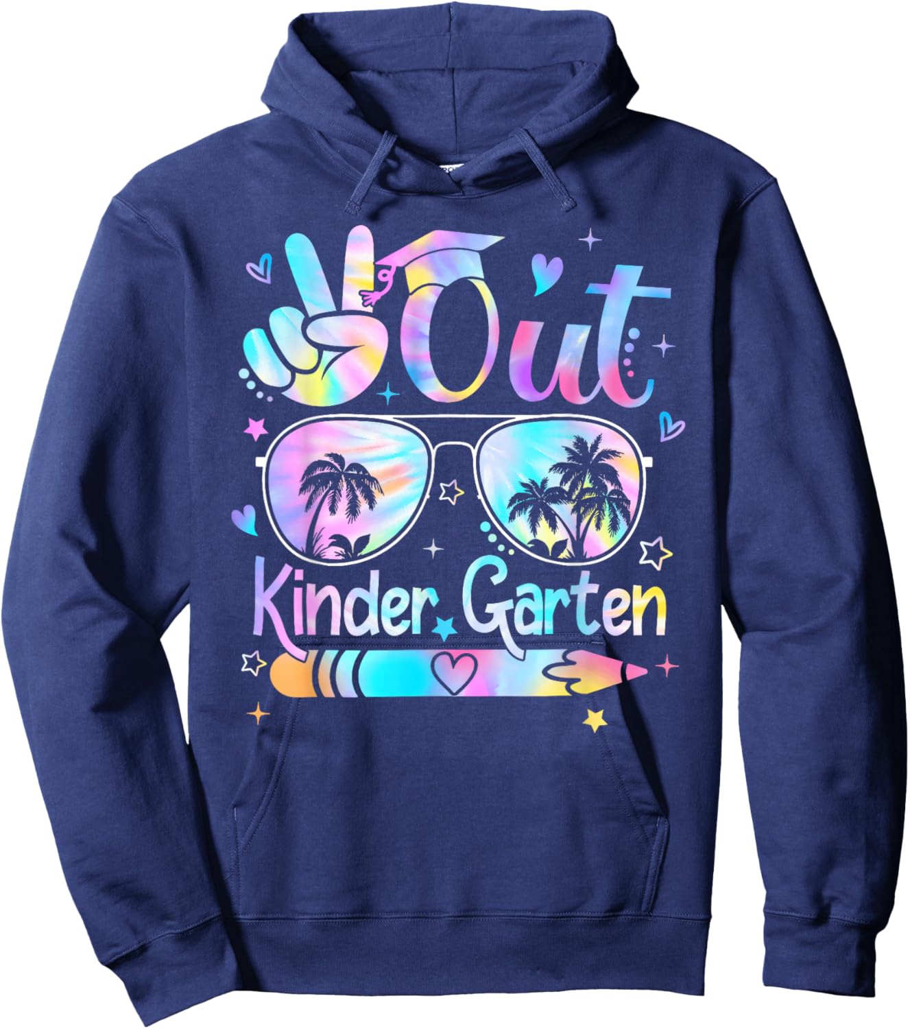 Peace Out Kindergarten Cute Tie Dye Last Day Of Kindergarten Hoodie - Hoodie | Navy