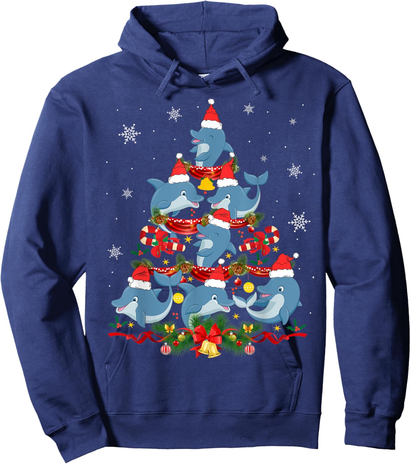 Santa Dolphin Christmas Tree Light Animal Lover Ornament Hoodie - Hoodie | Navy