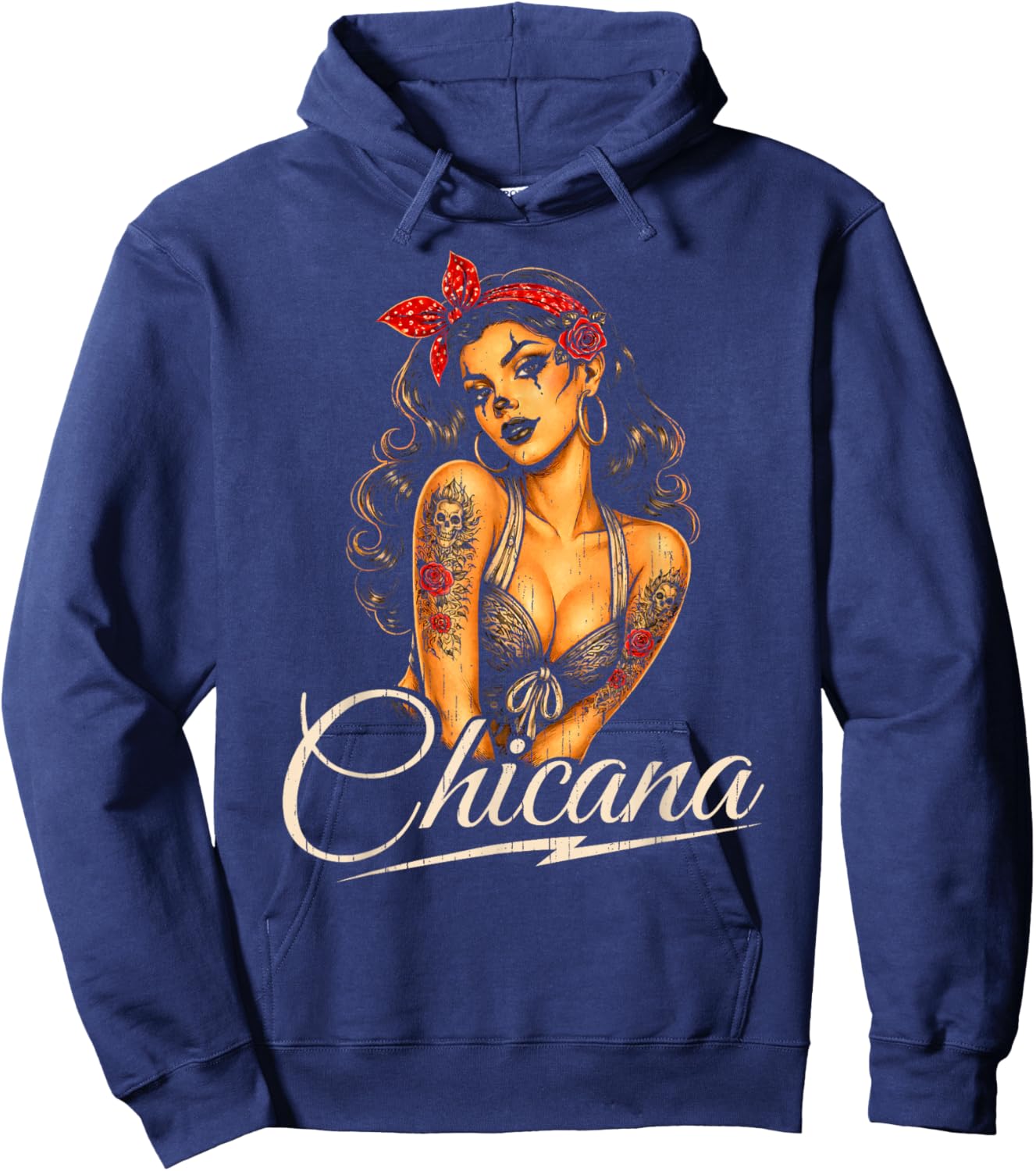 Chicana 80er Jahre Pin Up Girl Vintage Hot Latina Tattoo Hoodie - Hoodie | Navy