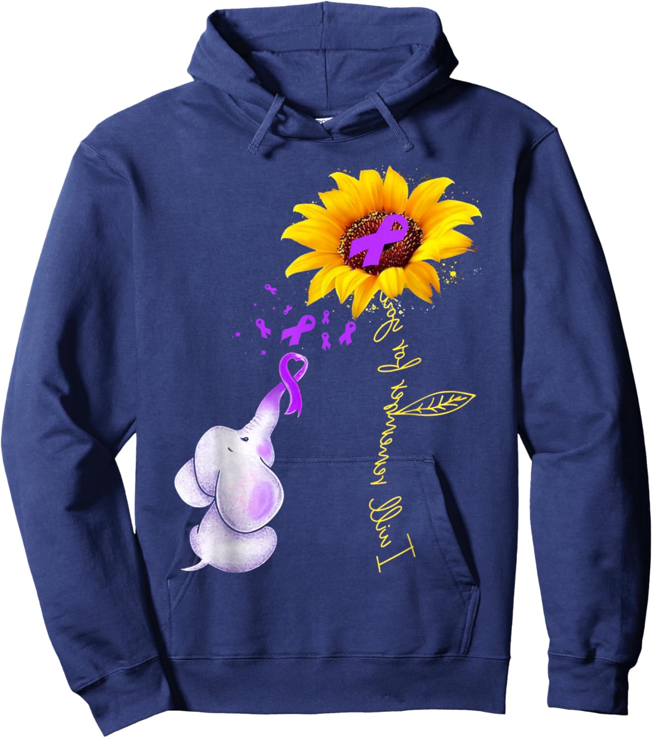 I'll Remember For You Purple Elephant Alzheimer's Awareness Hoodie - Hoodie | Navy