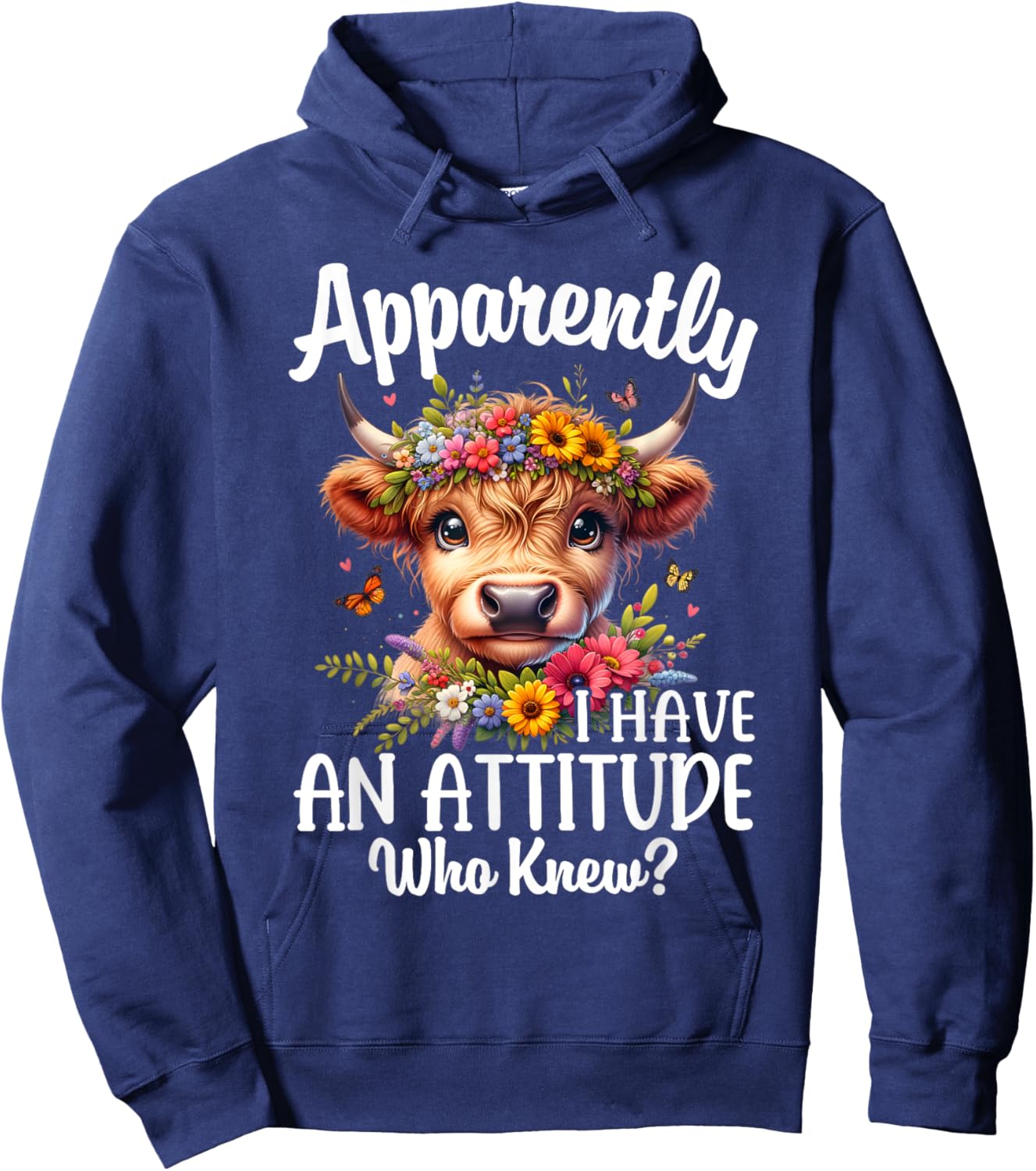 Apparently I Have An Attitude Who Knew Highland Cow Print Hoodie - Hoodie | Navy