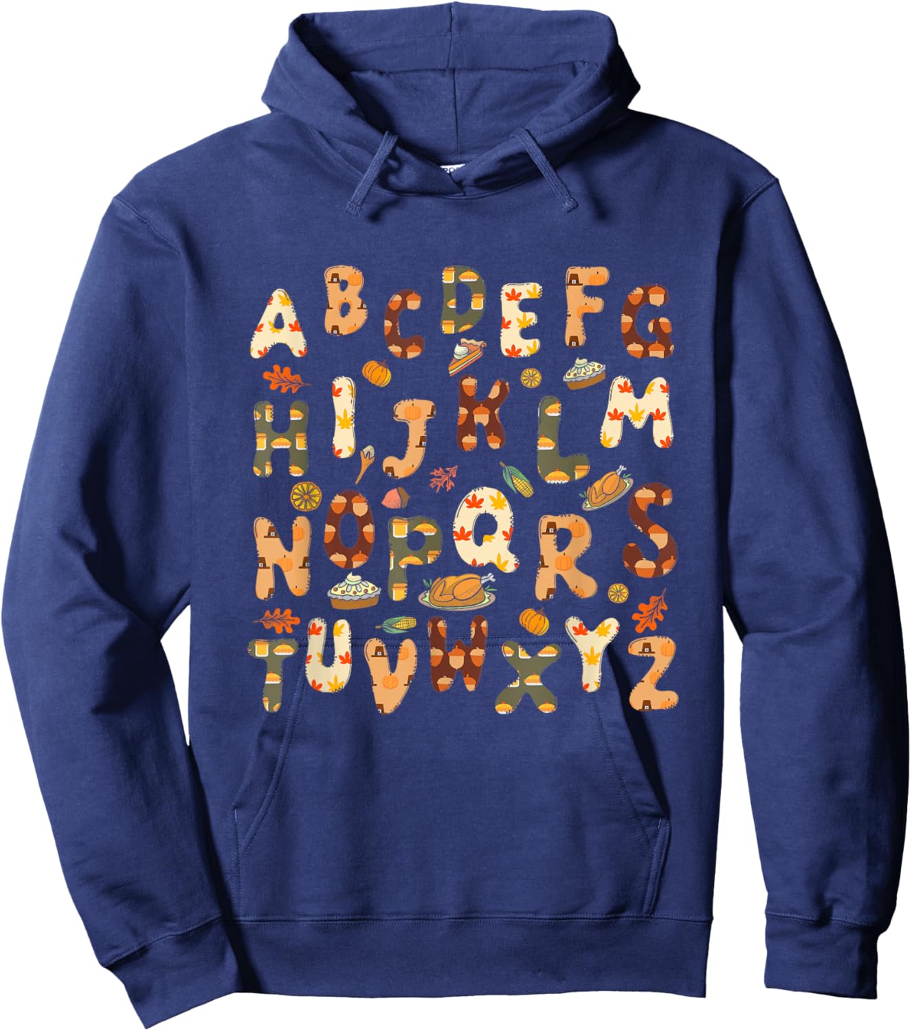 Thanksgiving ABC Alphabet Turkey Day Fall Leaves Teacher Hoodie - Hoodie | Navy