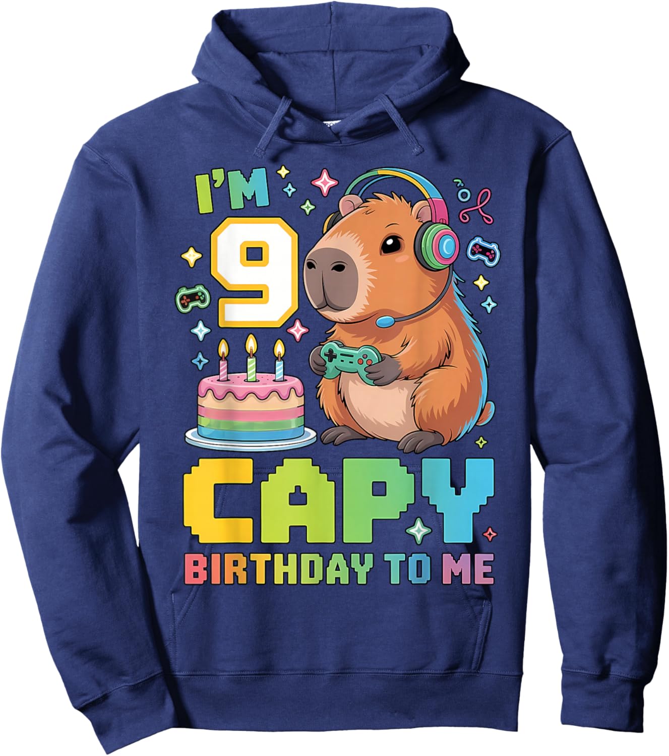 I'm 9 Year Old Capy Birthday to Me 9th Bday Capybara Gaming Hoodie - Hoodie | Navy