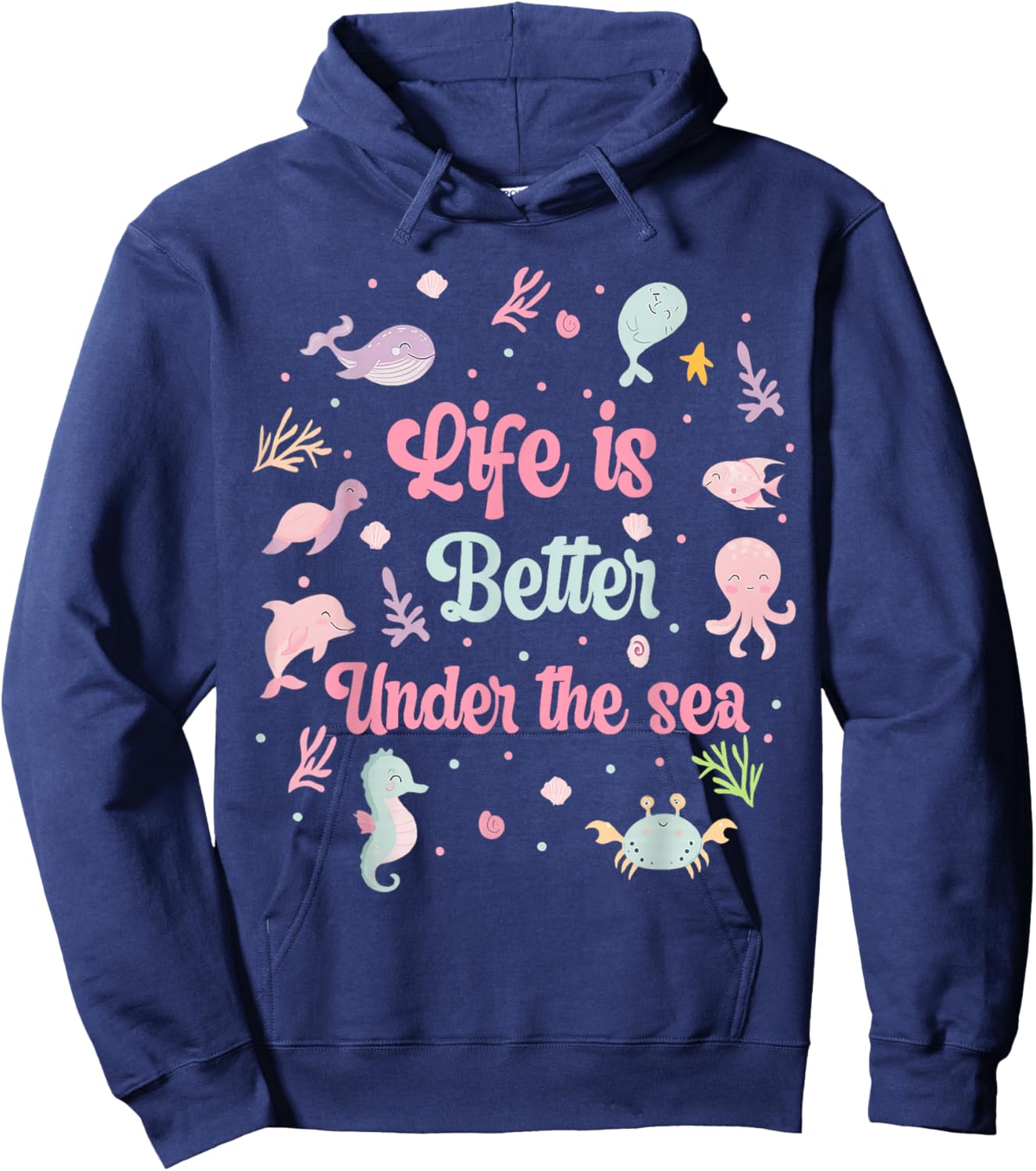 Cute Sea Animals Life is Better Under The Sea Kids Hoodie - Hoodie | Navy