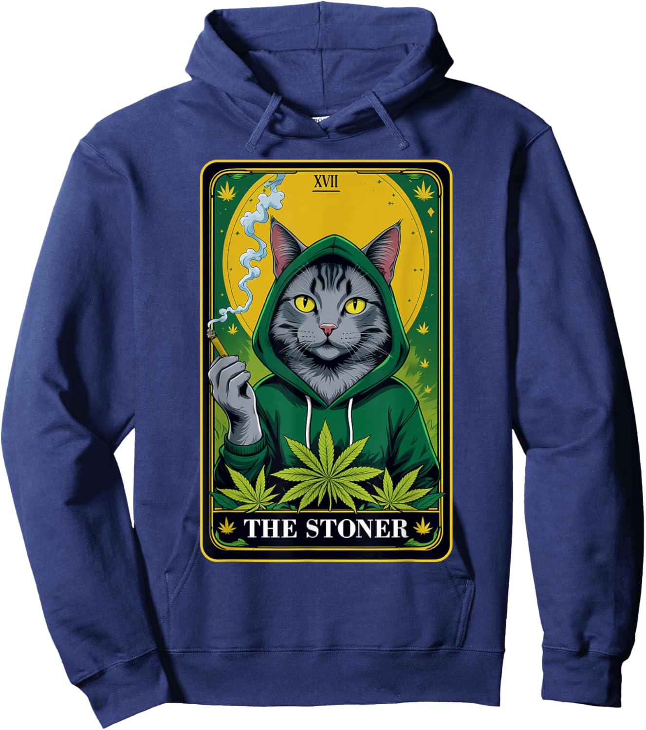 The Stoner Tarot Card Cannabis 420 Gift Cats And Weed Hoodie - Hoodie | Navy