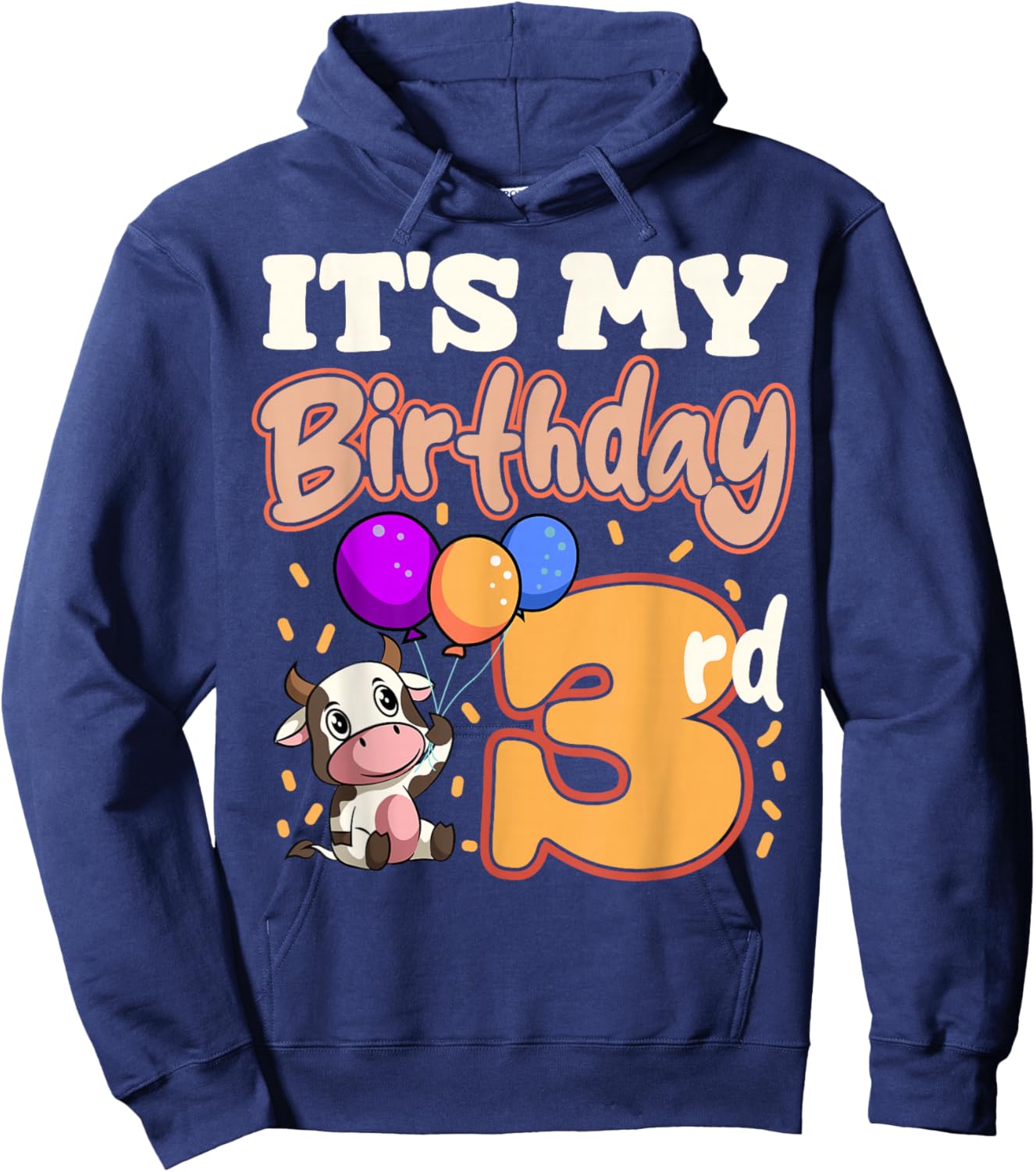 Cow 3rd Birthday Party Balloons Moo Farm Animal Vet Barn Hoodie - Hoodie | Navy