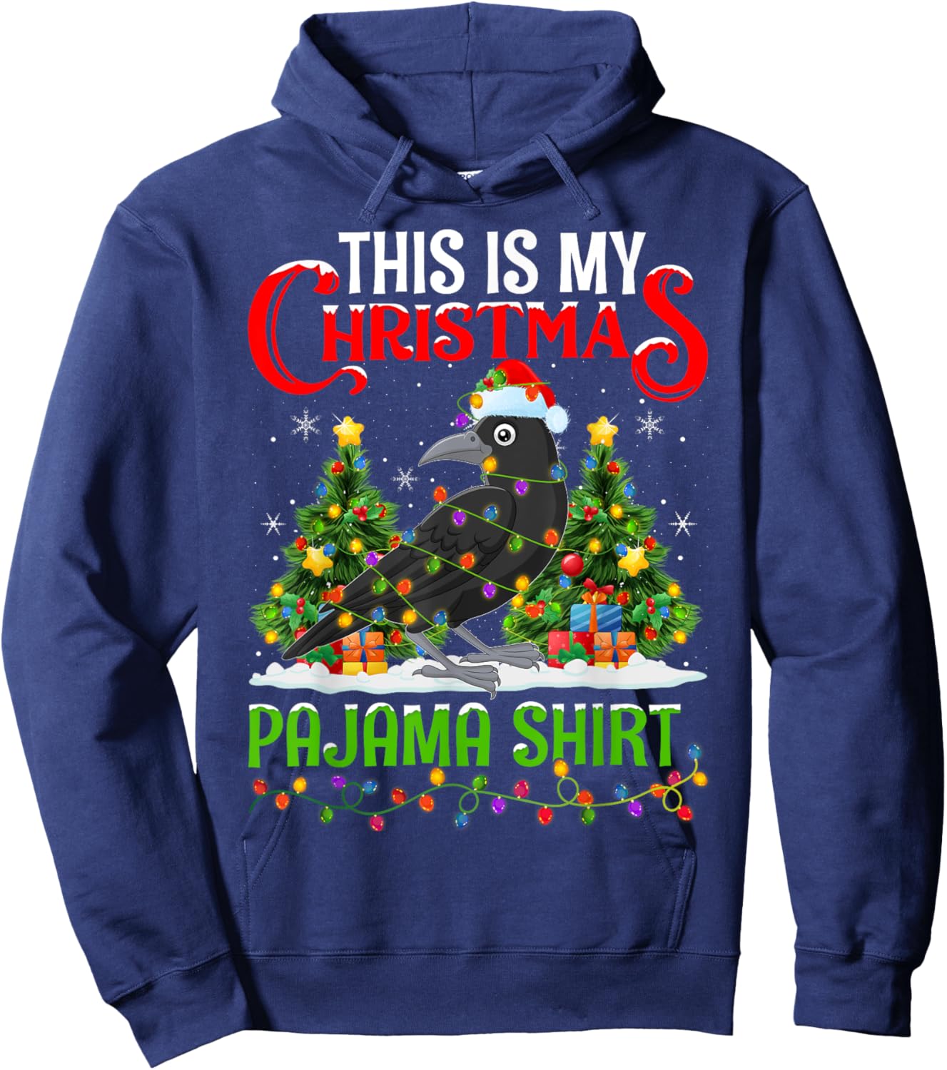 Raven Xmas Lights This Is My Christmas Pajama Hoodie - Hoodie | Navy
