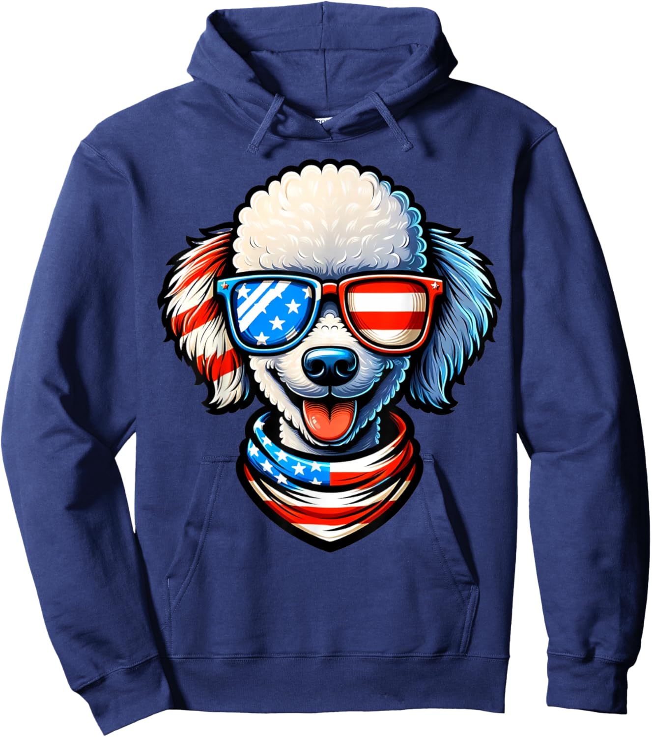 Poodle Dog Wearing USA Flag Sunglasses Patriotic 4th of July Hoodie - Hoodie | Navy