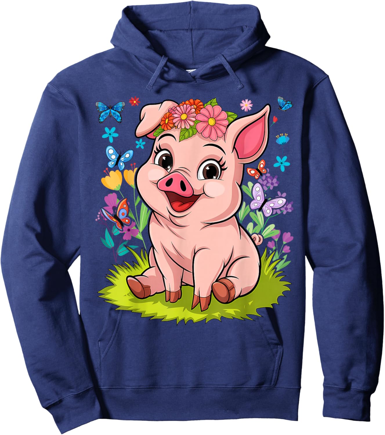 Cute Pig With Flowers I Kids Pig Hoodie - Hoodie | Navy
