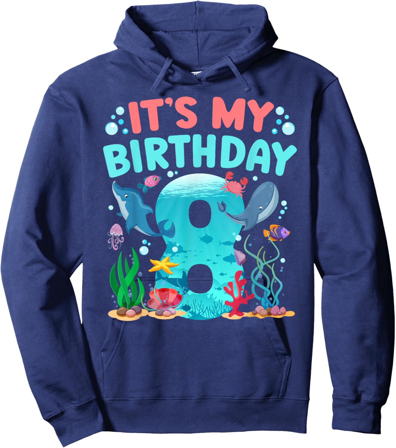 8th Ocean Birthday Party 8 Year Old Sea Animals Hoodie - Hoodie | Navy
