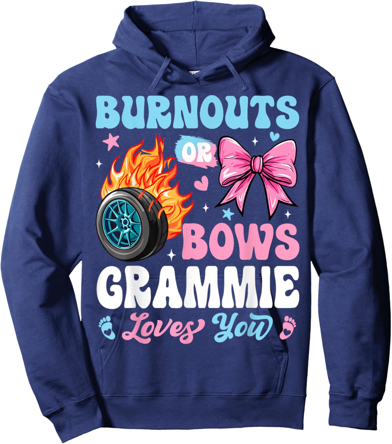 Burnouts or Bows Grammie Loves You Gender Reveal Party Hoodie - Hoodie | Navy
