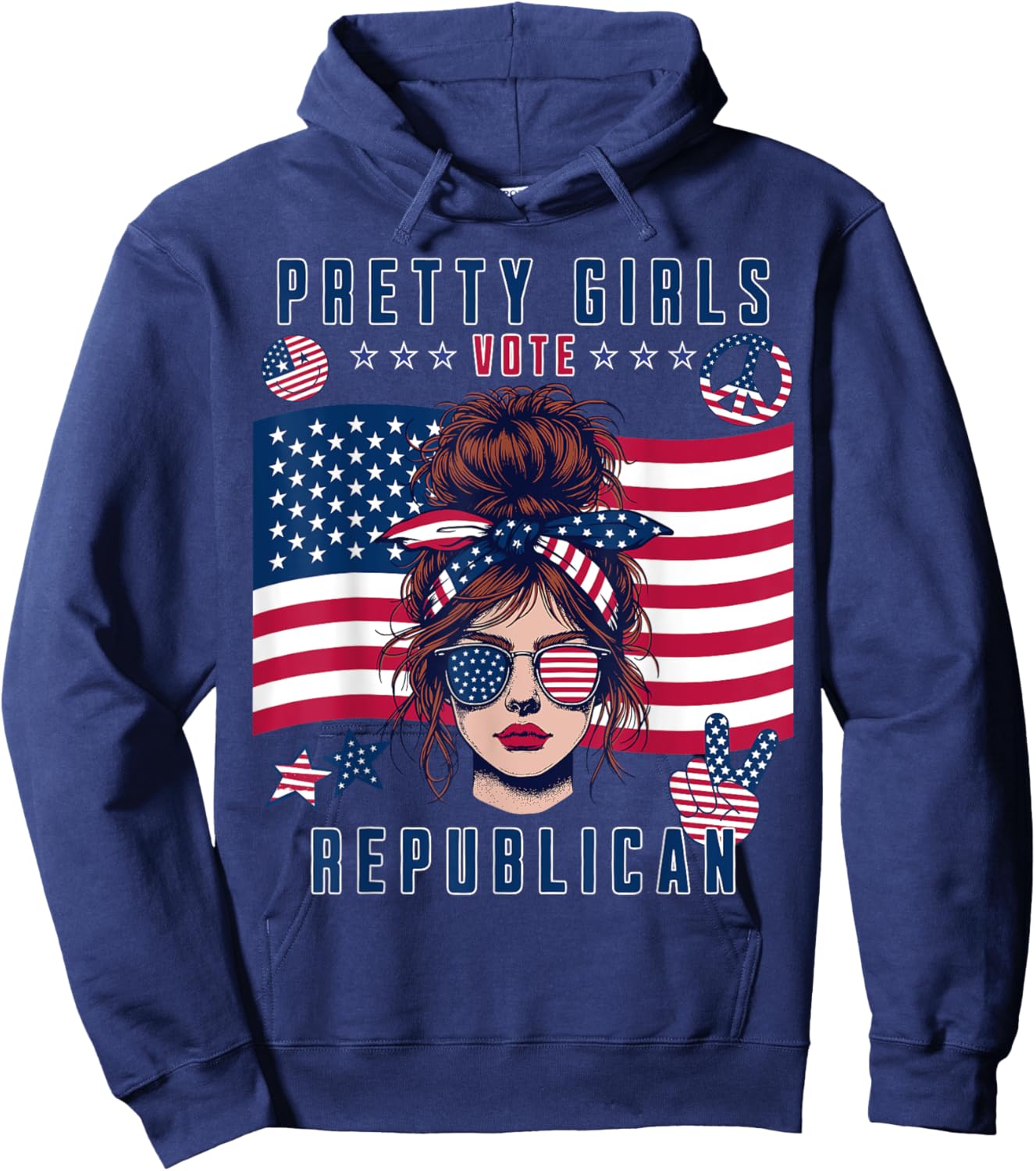 Pretty Girls Vote Republican Funny Patriotic Design Hoodie - Hoodie | Navy