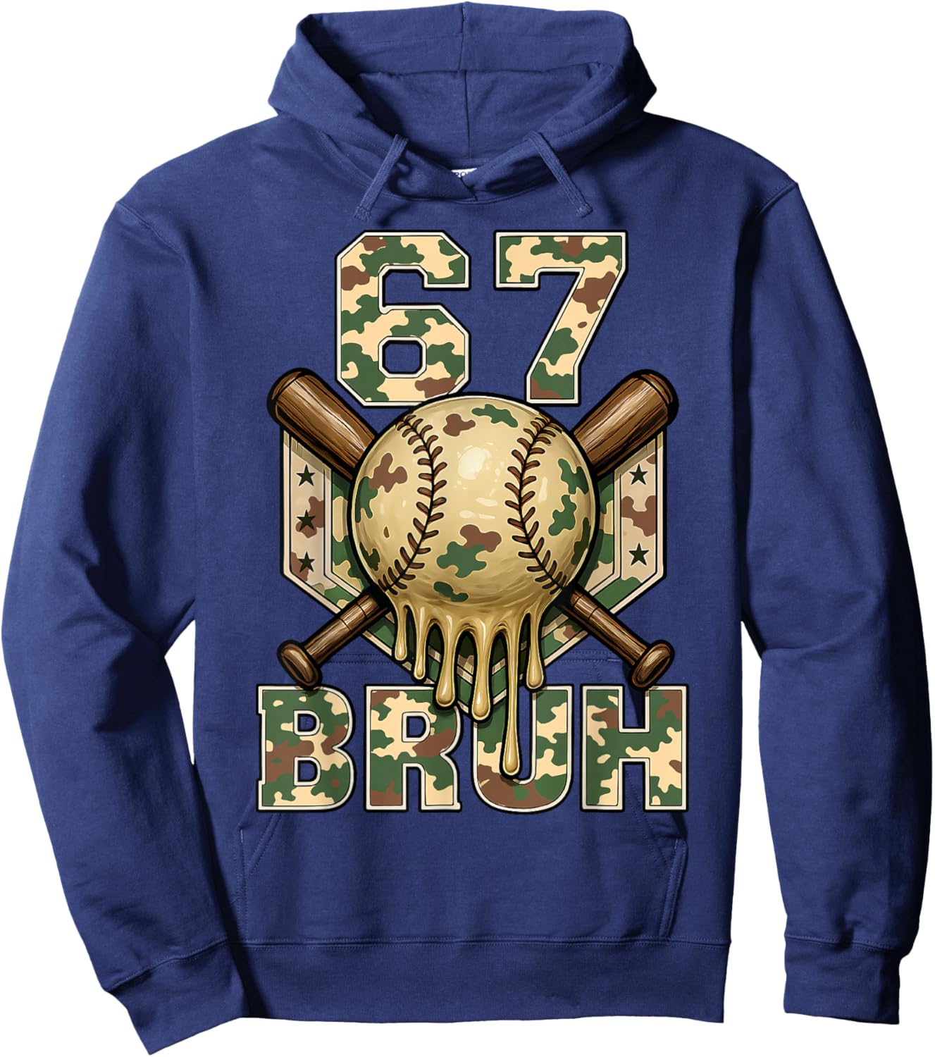 67 Bruh Baseball Home Plate Camo Ice Cream Drip Six Seven Hoodie - Hoodie | Navy