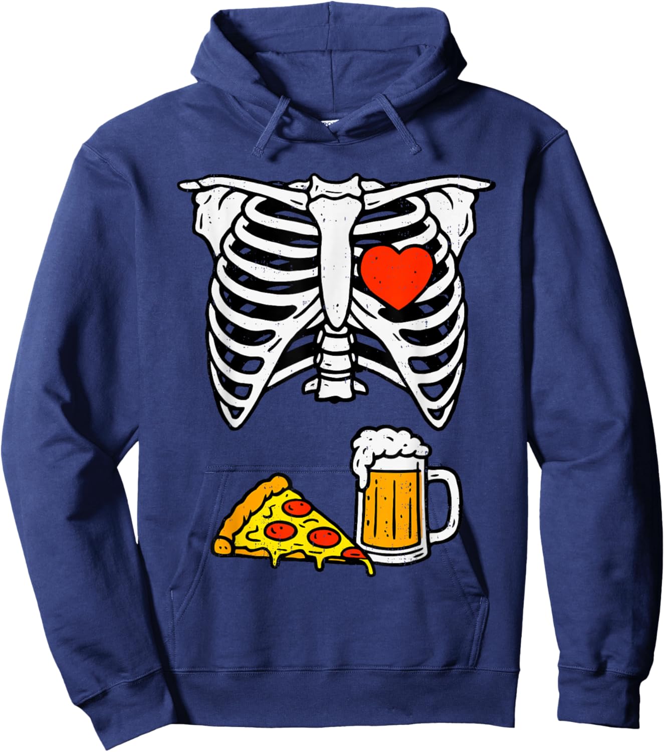 Funny Dad Skeleton Beer Pizza Halloween Costume Father Hoodie - Hoodie | Navy