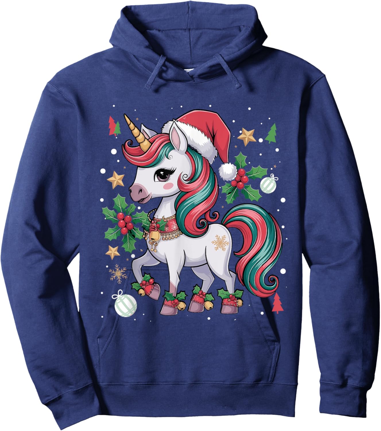Merry Christmas Unicorn Girls Kid Toddler Xmas Unicorn Santa Hoodie - Hoodie | Navy
