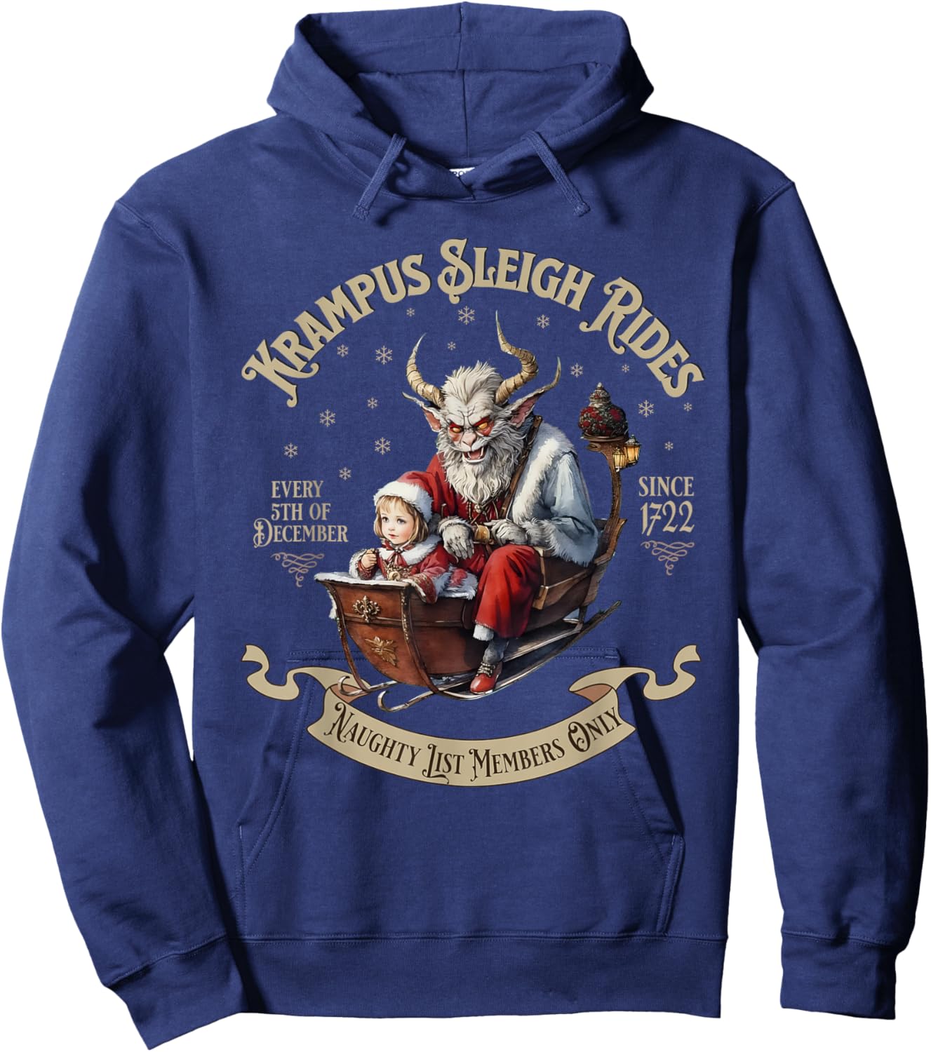 Funny Vintage Krampus Sleigh Rides Spooky Christmas Season Hoodie - Hoodie | Navy