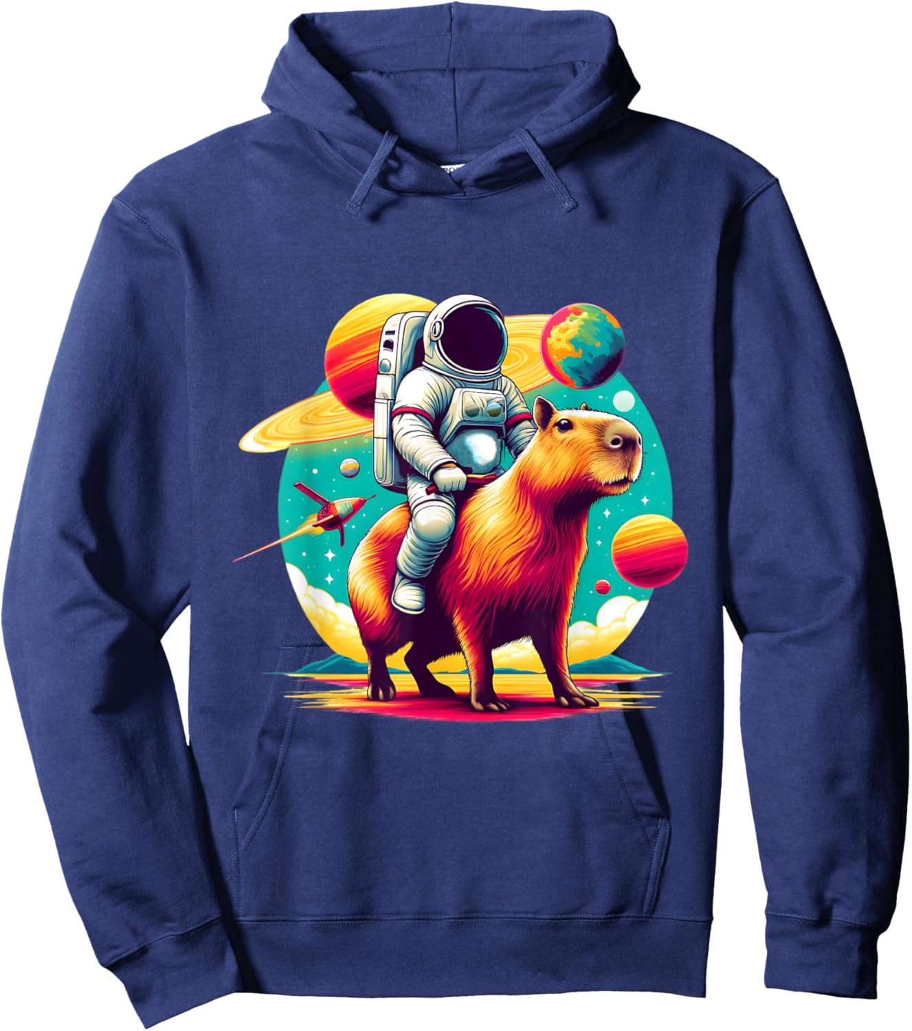 Space Astronaut Riding Capybara Lover Men Boys Funny Graphic Hoodie - Hoodie | Navy