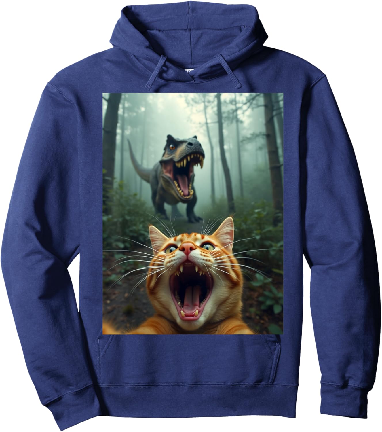 Cat Selfie with T-Rex Dinosaur Hoodie - Hoodie | Navy