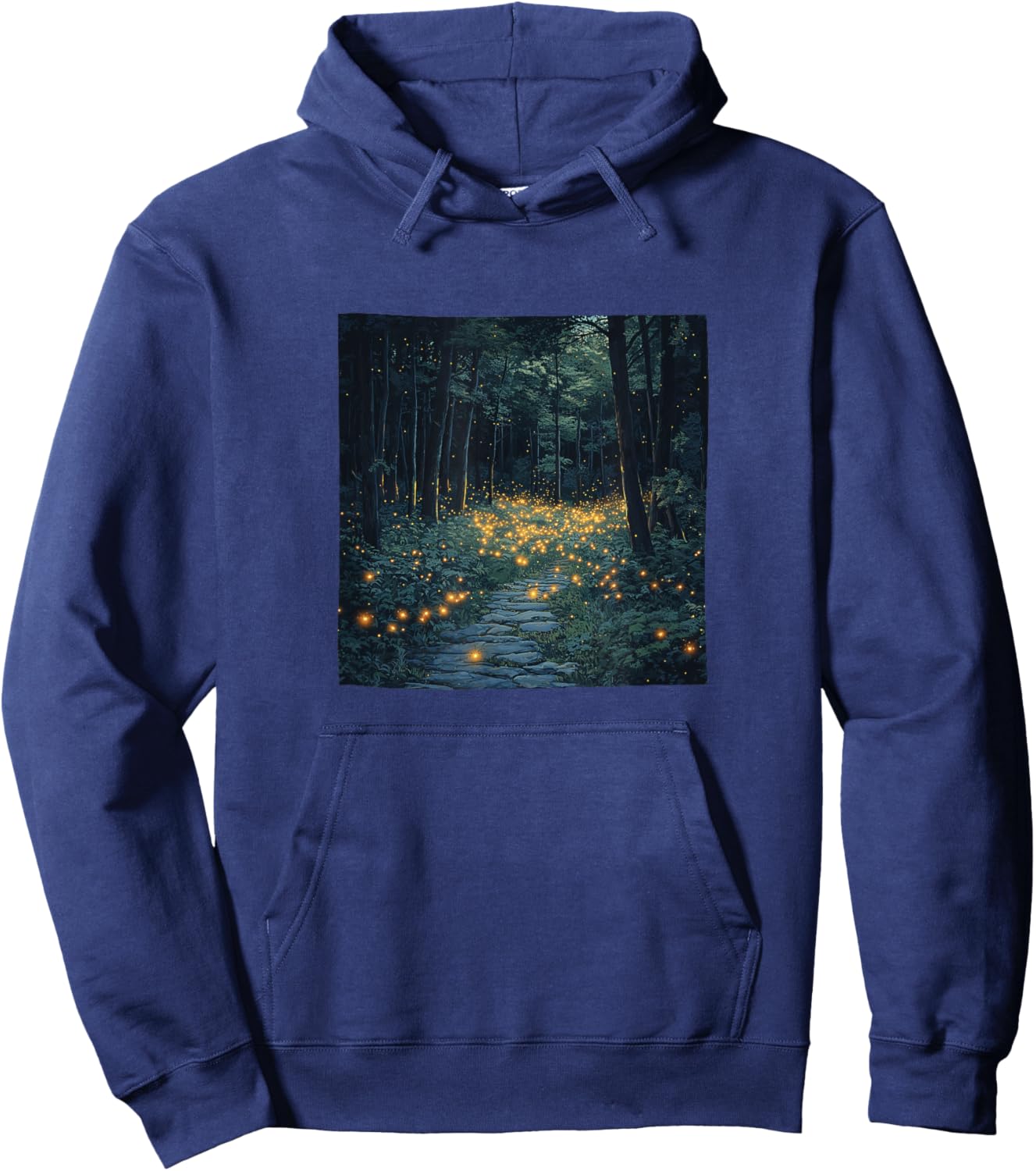 Forest With Fireflies Vintage Landscape Graphic Hoodie - Hoodie | Navy