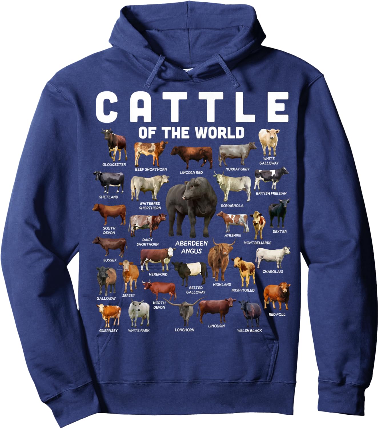 Cow Shirt Cattle Of The World Types Of Cows Funny Farmer Hoodie - Hoodie | Navy