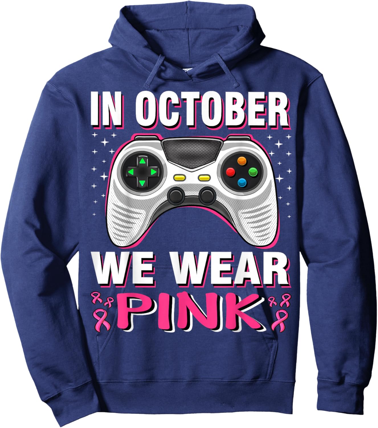 In October We Wear Pink Breast Cancer Gaming Kids Boys Youth Hoodie - Hoodie | Navy