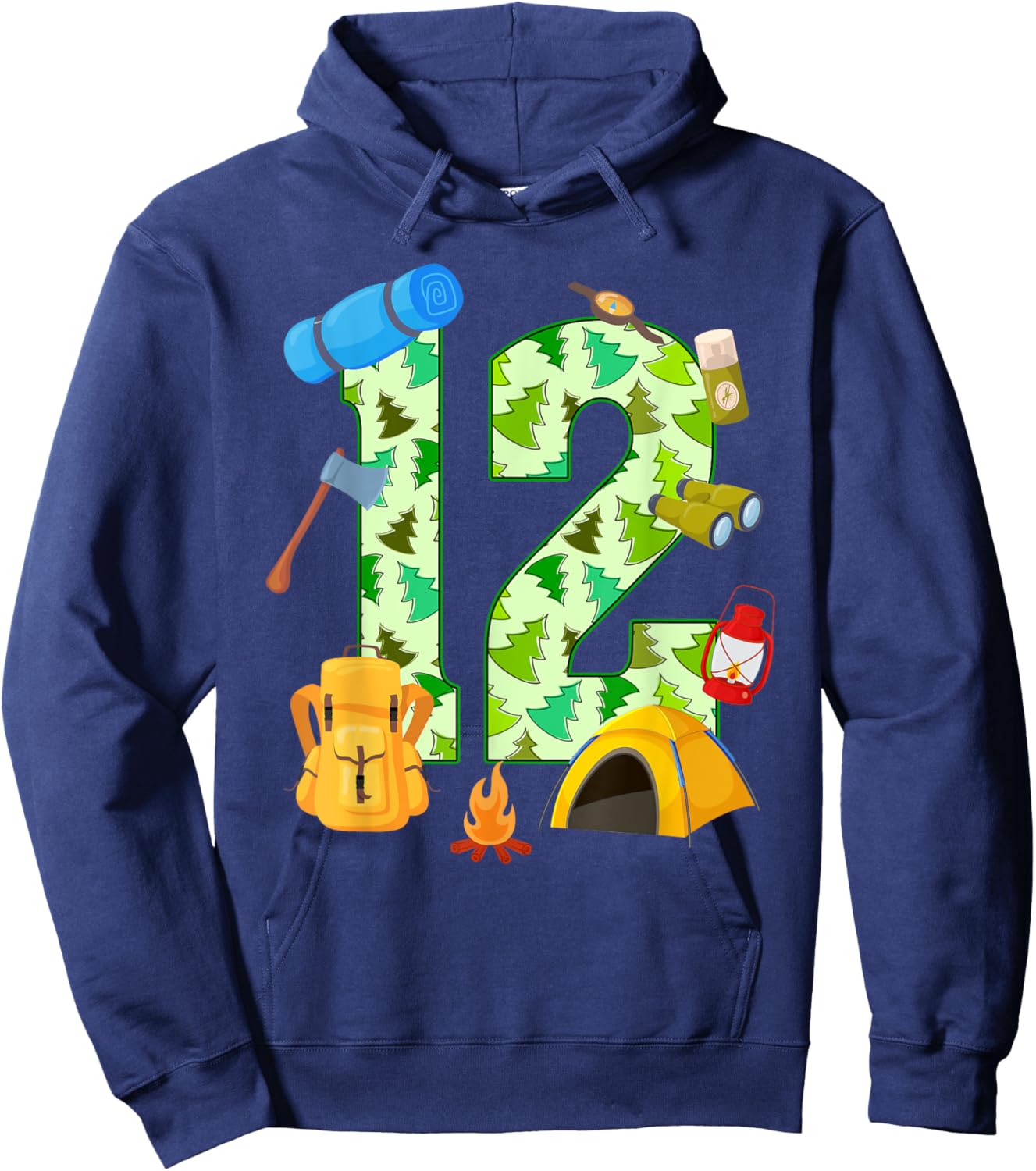 12th Birthday Camping Theme 12 Year Old Birthday Kids Hoodie - Hoodie | Navy