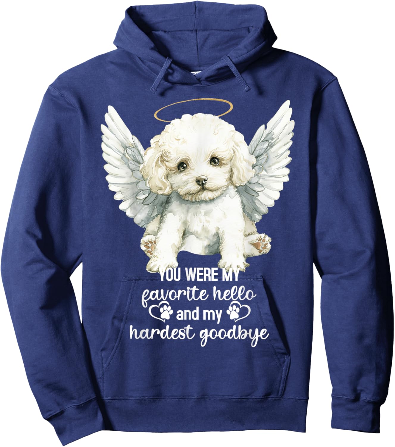 Bichon Frise Dog Memorial Angel Paw Prints Wings Pet Loss Women Kids Hoodie - Hoodie | Navy